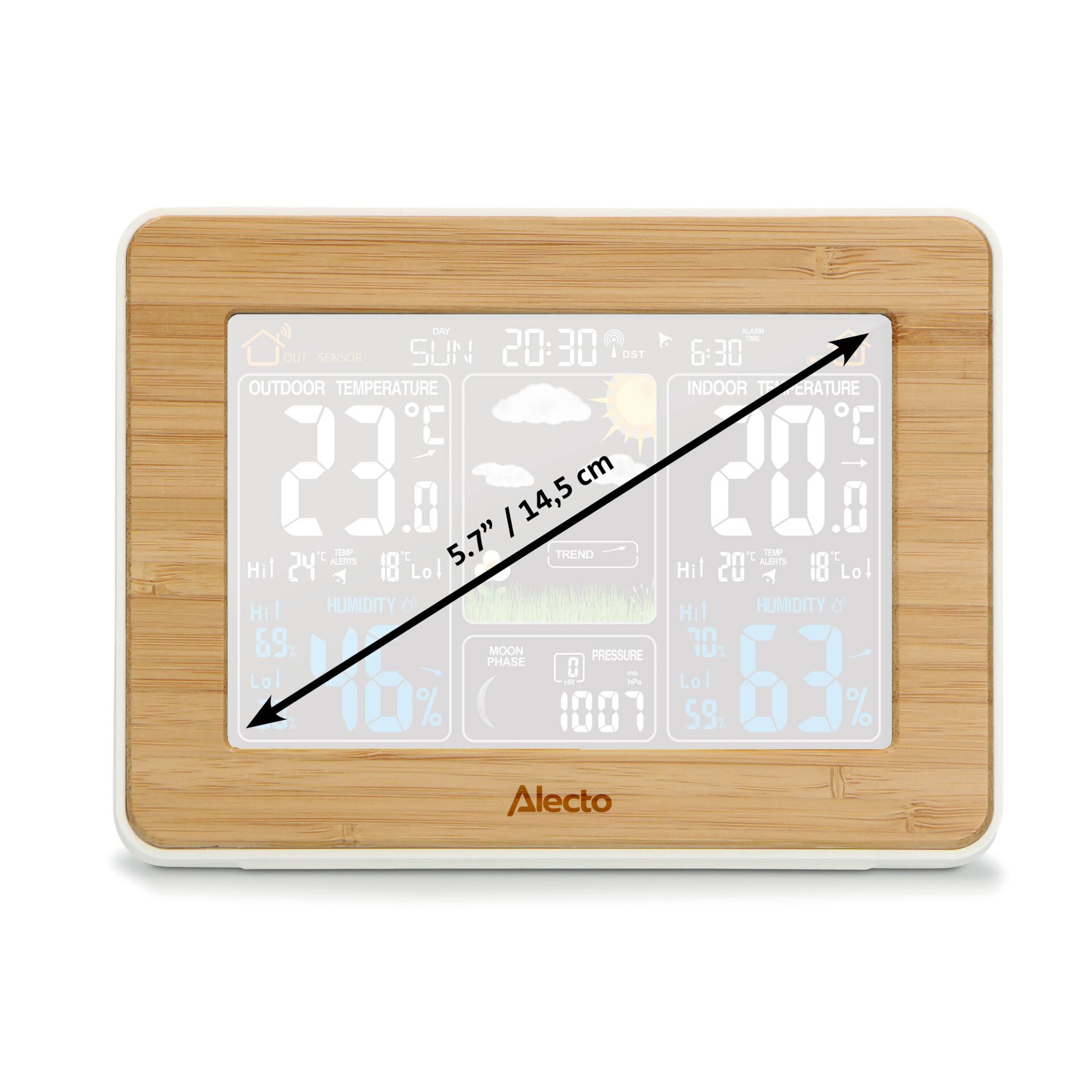 digitaler Uhr, Wetterstation, Holzrahmen, Bambus, LCD-Display