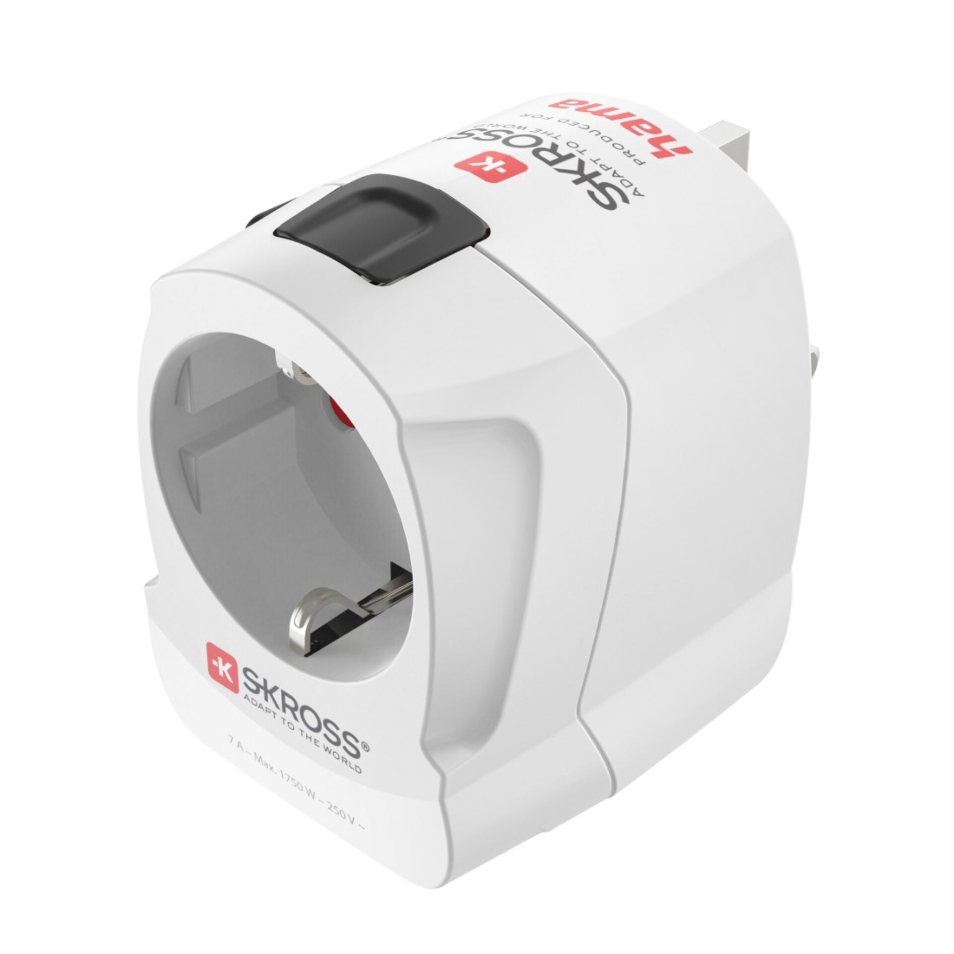 Steckdosenadapter, Eurostecker, Schutzkontakt, Tragbarer Adapter, Weißer Stecker