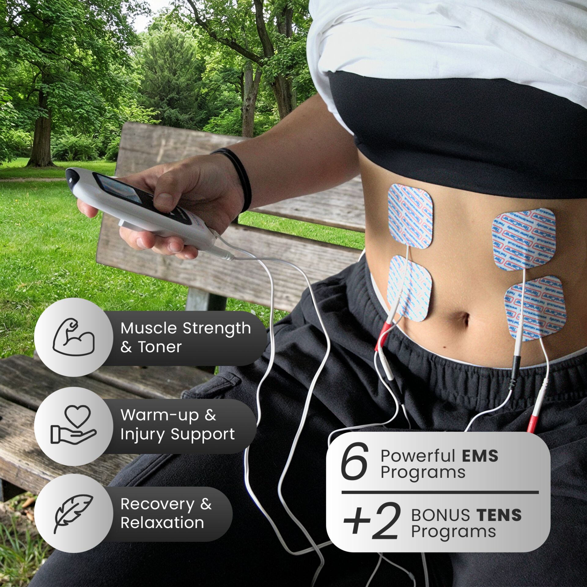 Treadmill, Laufband, Knie, Knieteil, Elektroden, Tragegerät, EMS-Pad, Bauchband, Muskelstärkung, Tonus