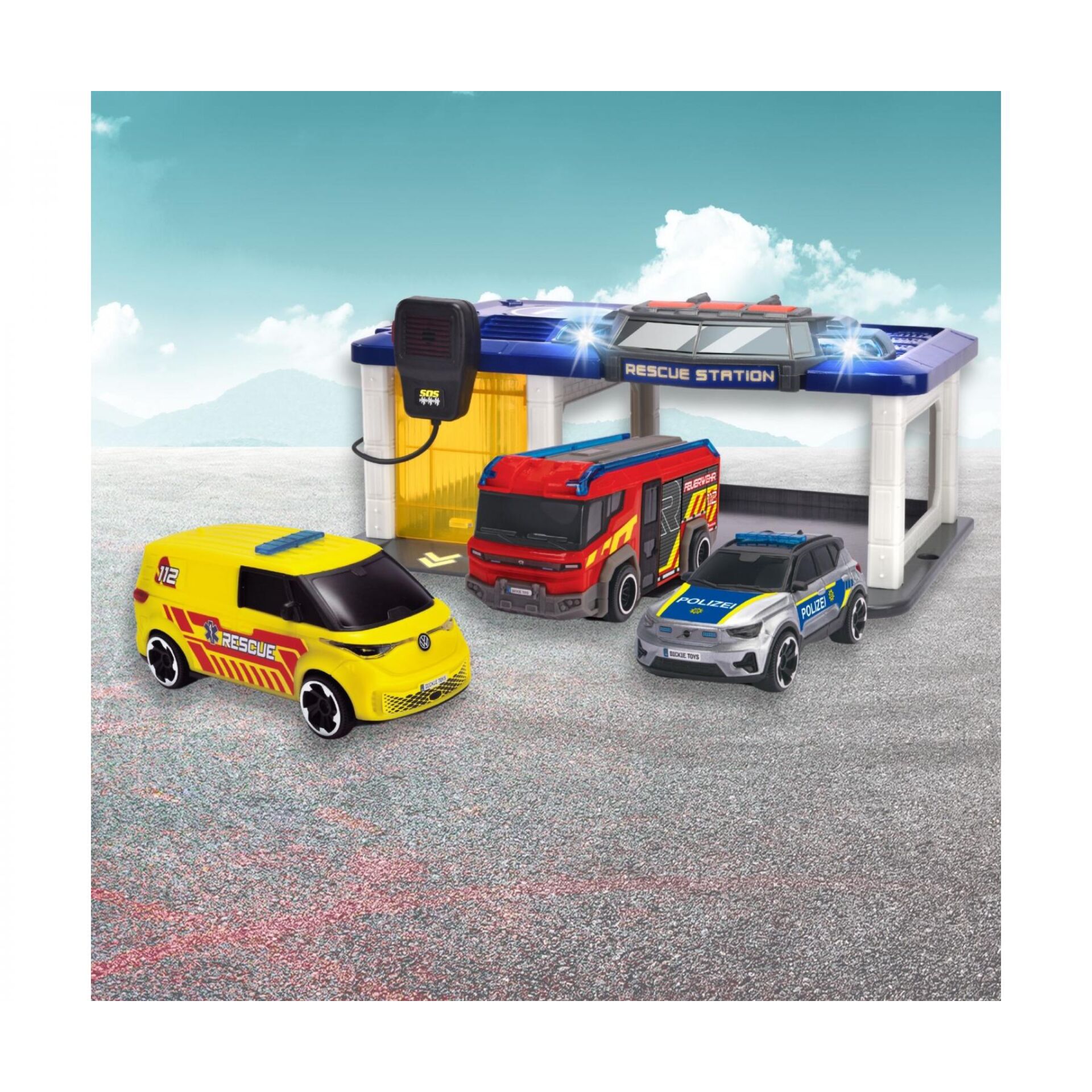 Spielzeugauto, Feuerwache, Polizei, Rettungsstation, Notfallauto