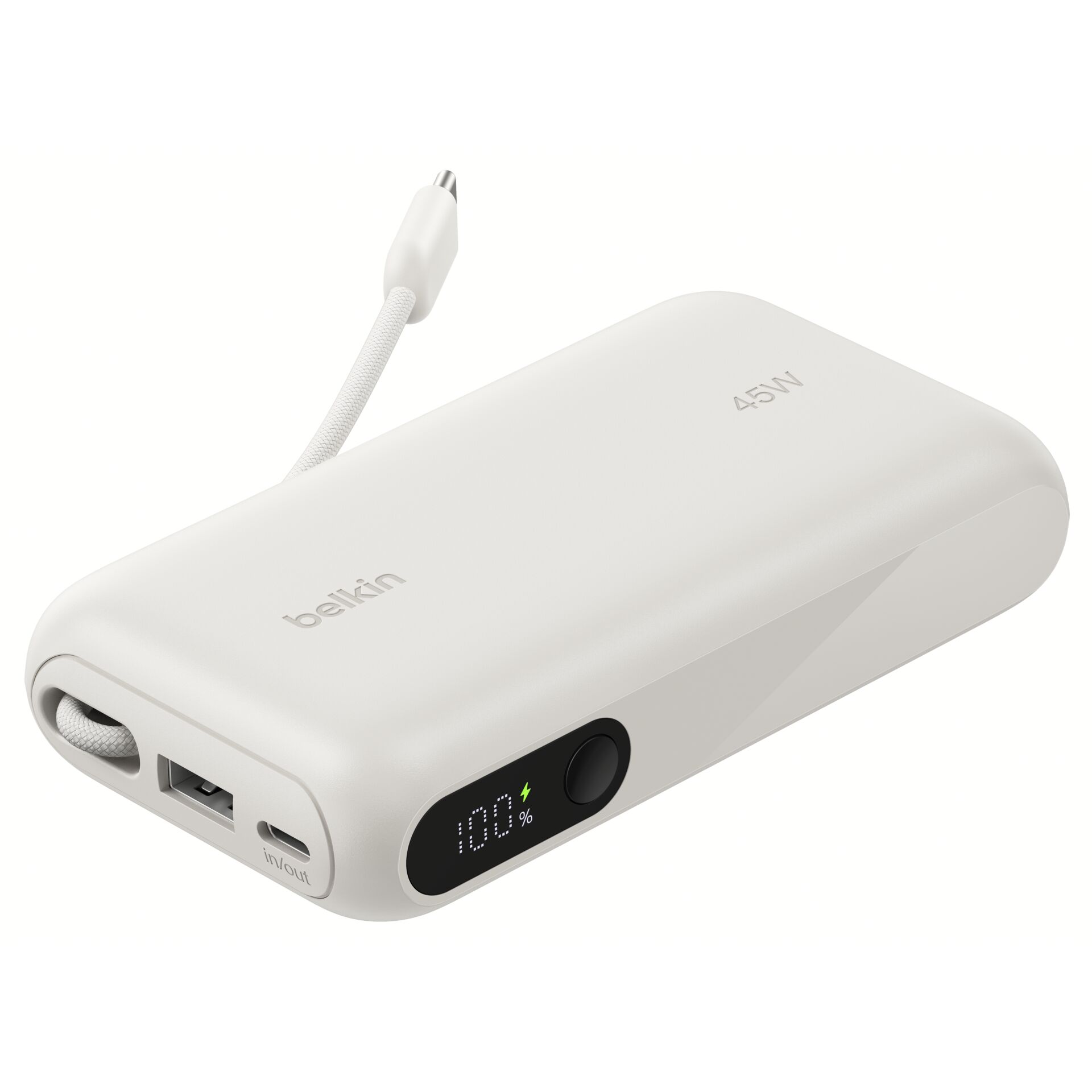 Powerbank, USB-C, Digitale Anzeige, Weiß, 10000mAh
