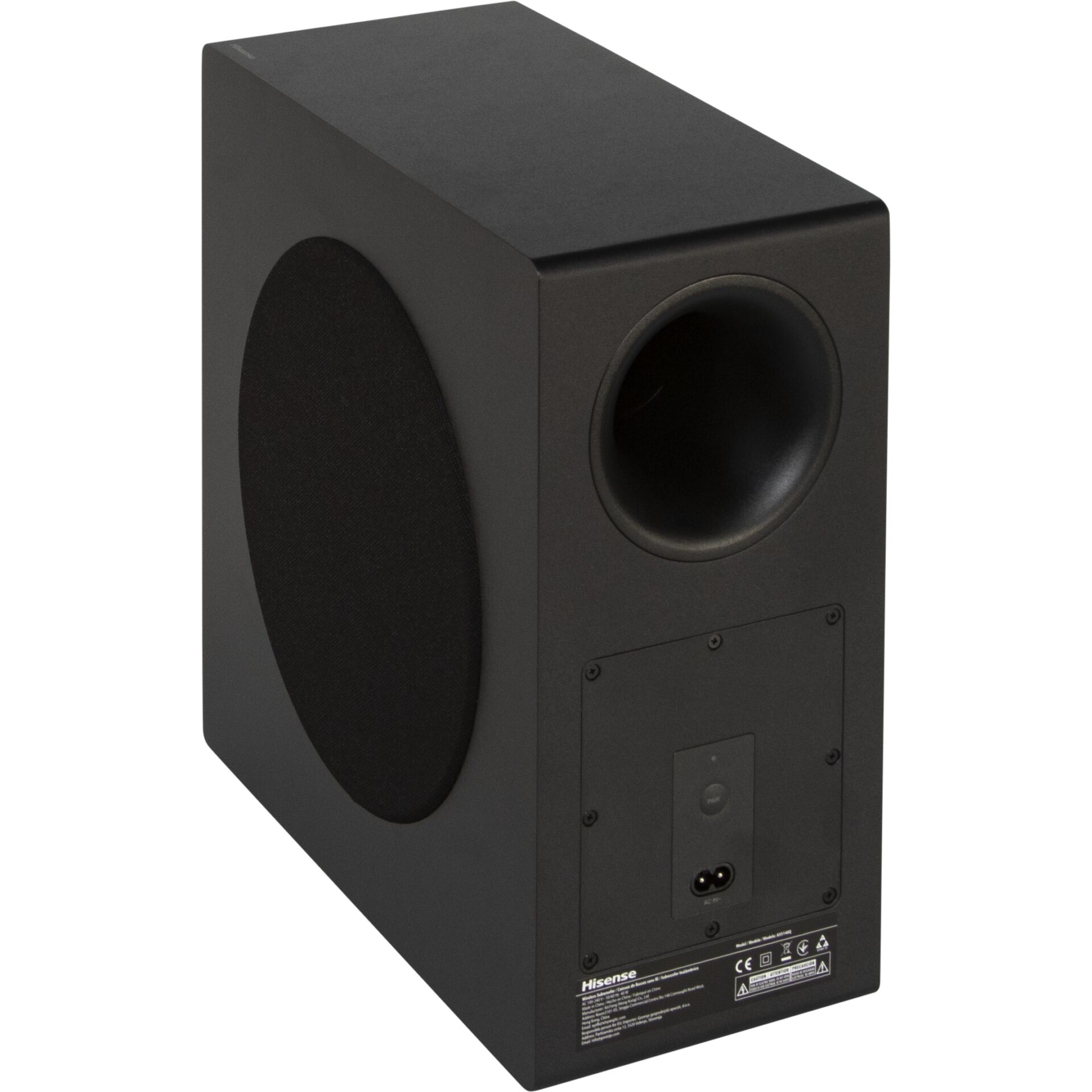 subwoofer, schwarz, lautsprecher, rundes membran, rückseite panel