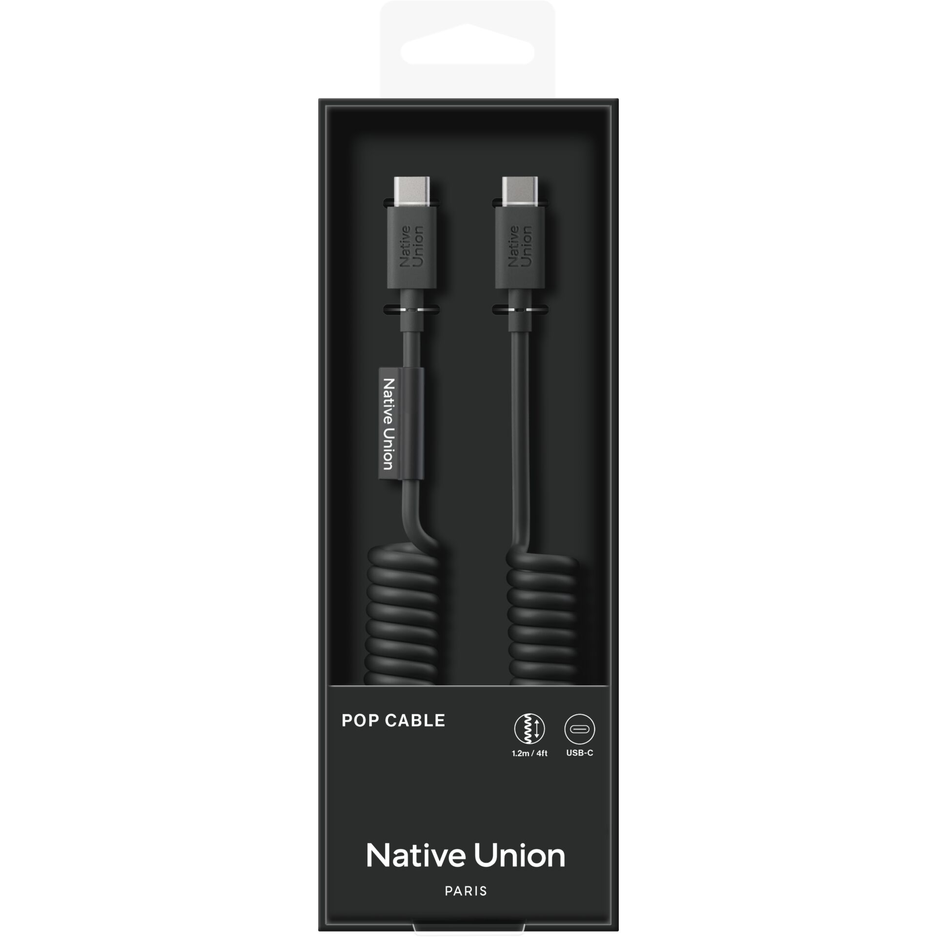 USB-C, Kabel, Gekrümmelt, 2m, Schwarz