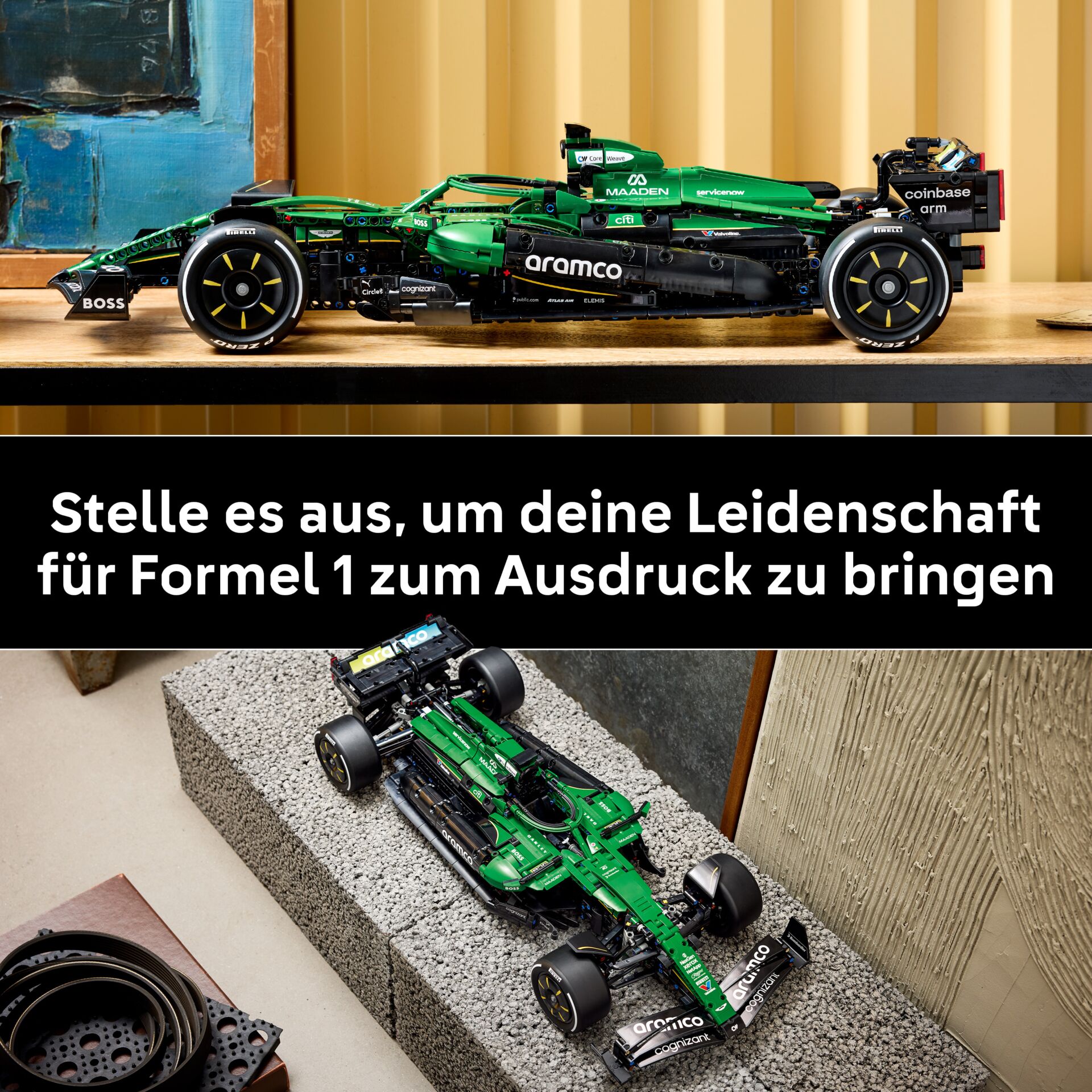 Formel 1 Modell,  Rennwagen,  LEGO/Technikmodell,  grün,  Detailreiche
