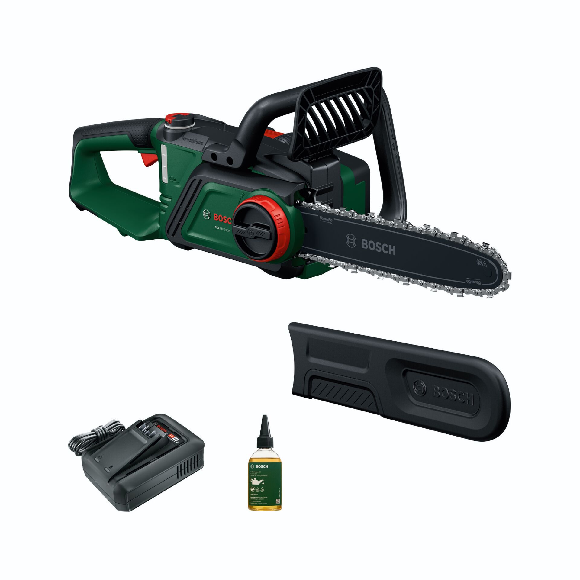 Kettensäge, Akku-Kettensäge, Sägekette, Bosch, Schnittschutz?