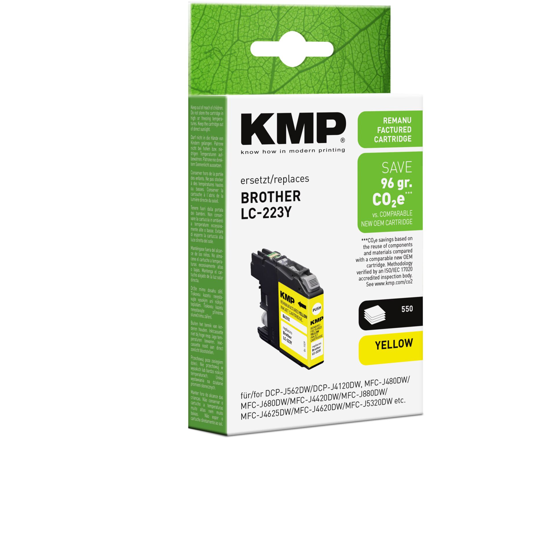 Adapter, Elektronik, QR Code, Visitenkarte, Text, Tintenpatrone, KMP Ersatz, Brother LC-223Y, Gelb Farbe, CO2-einsparung