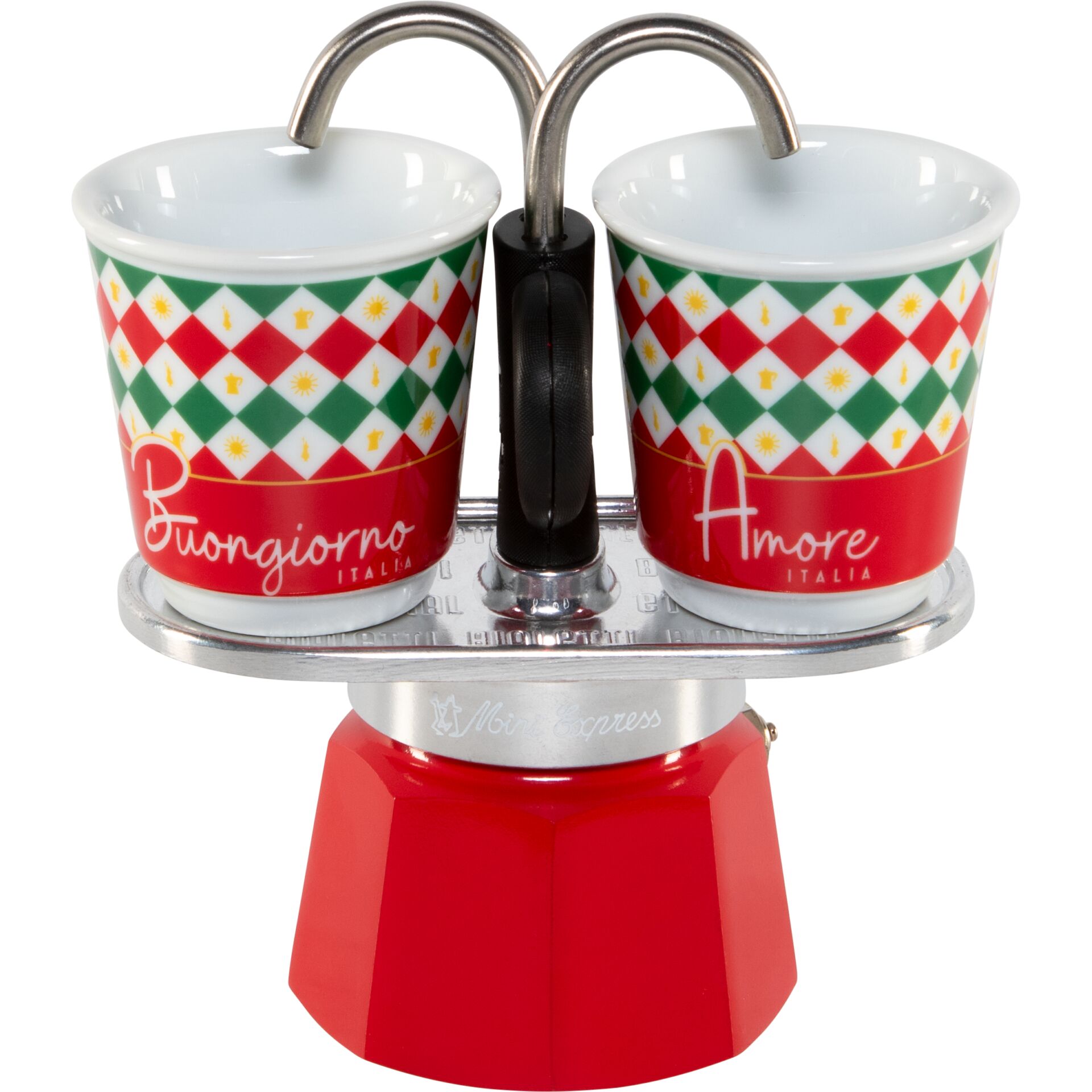 Espresso-Kaffeemaschine, Doppel-Tassenhalter, Rot, Metall, Italienisches Design