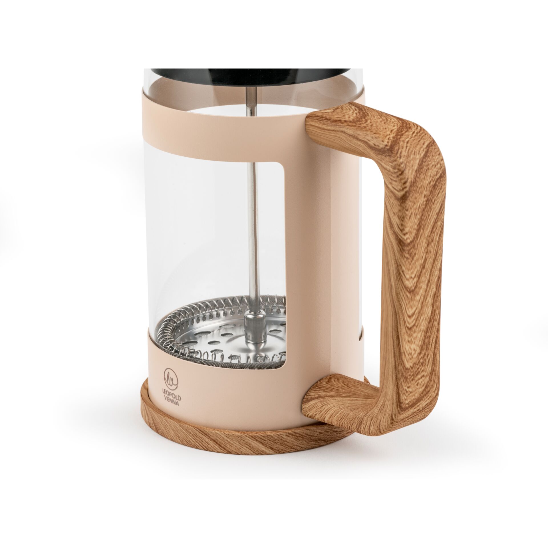 Kaffeemaschine, Edelstahl, Beige, Holzgriff, Glasbehälter