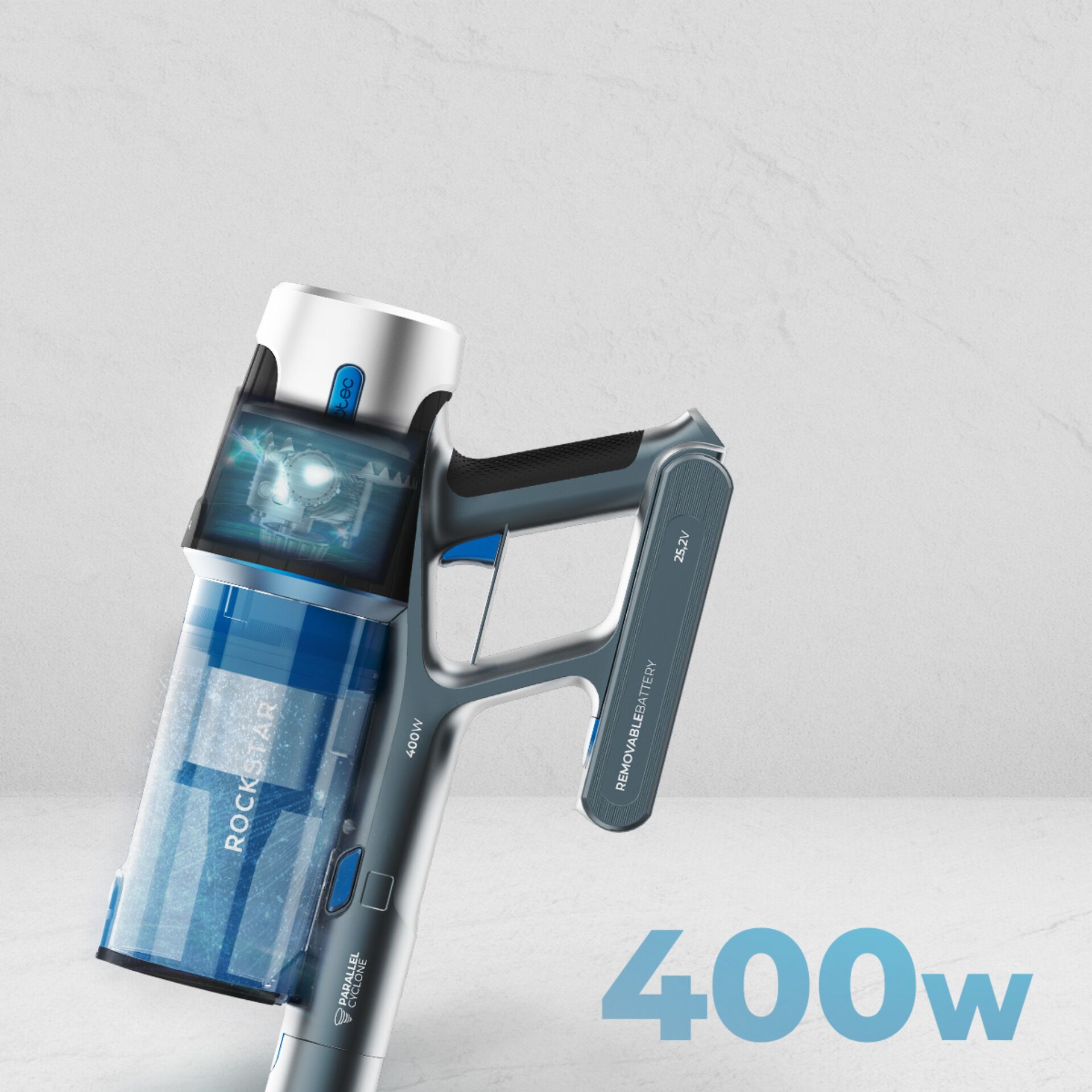 Handheld vacuum, 400W, entfernbare Batterie, blaue Akzente, kabelloser Staubsauger