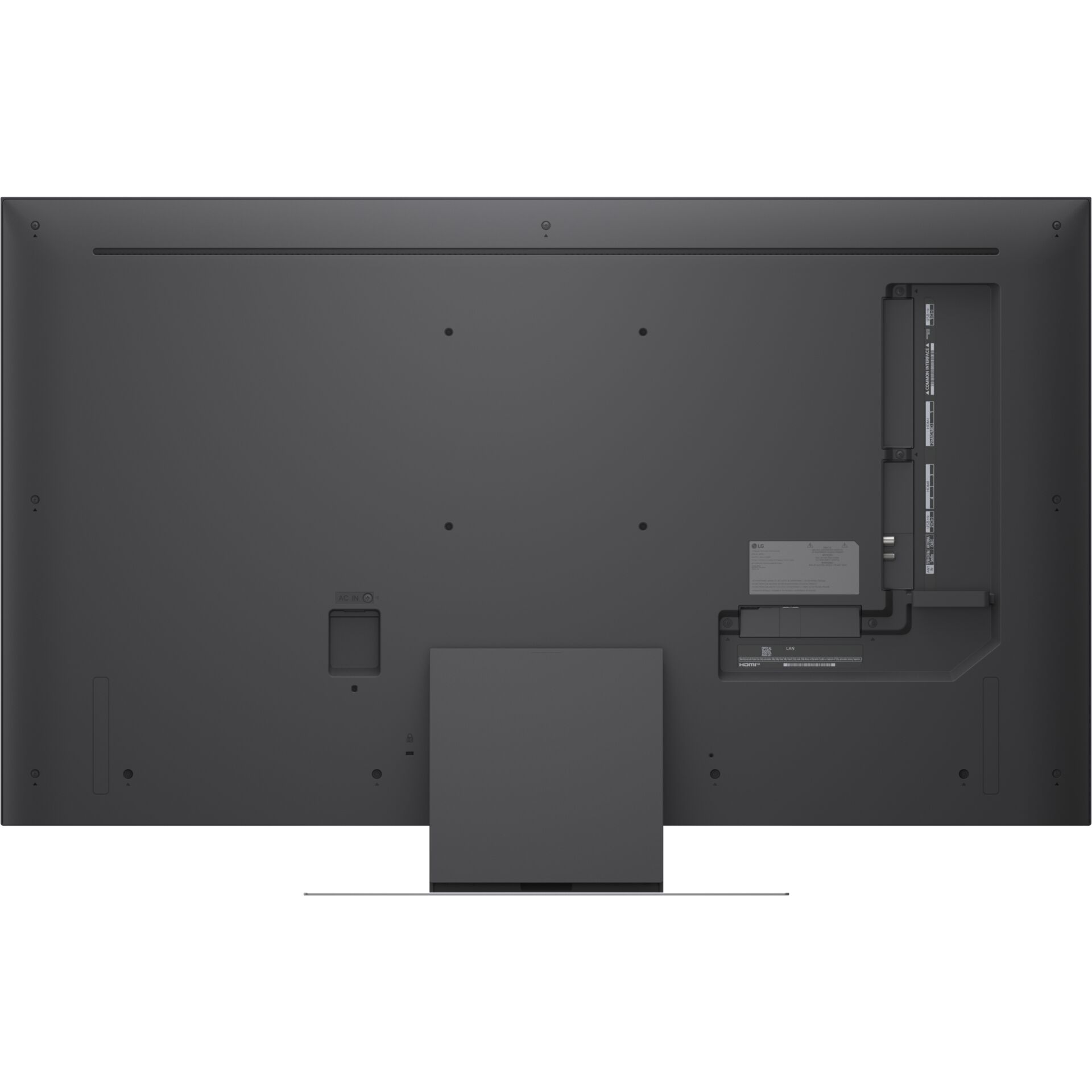 tv-back, flachbildschirm, schwarz, ständer, anschlüsse