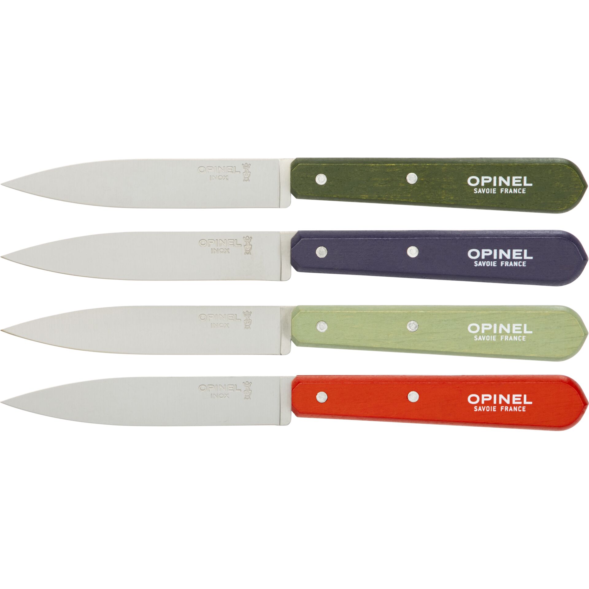 kitchen knife, messer, stahlklinge, farbige griffe, opinel