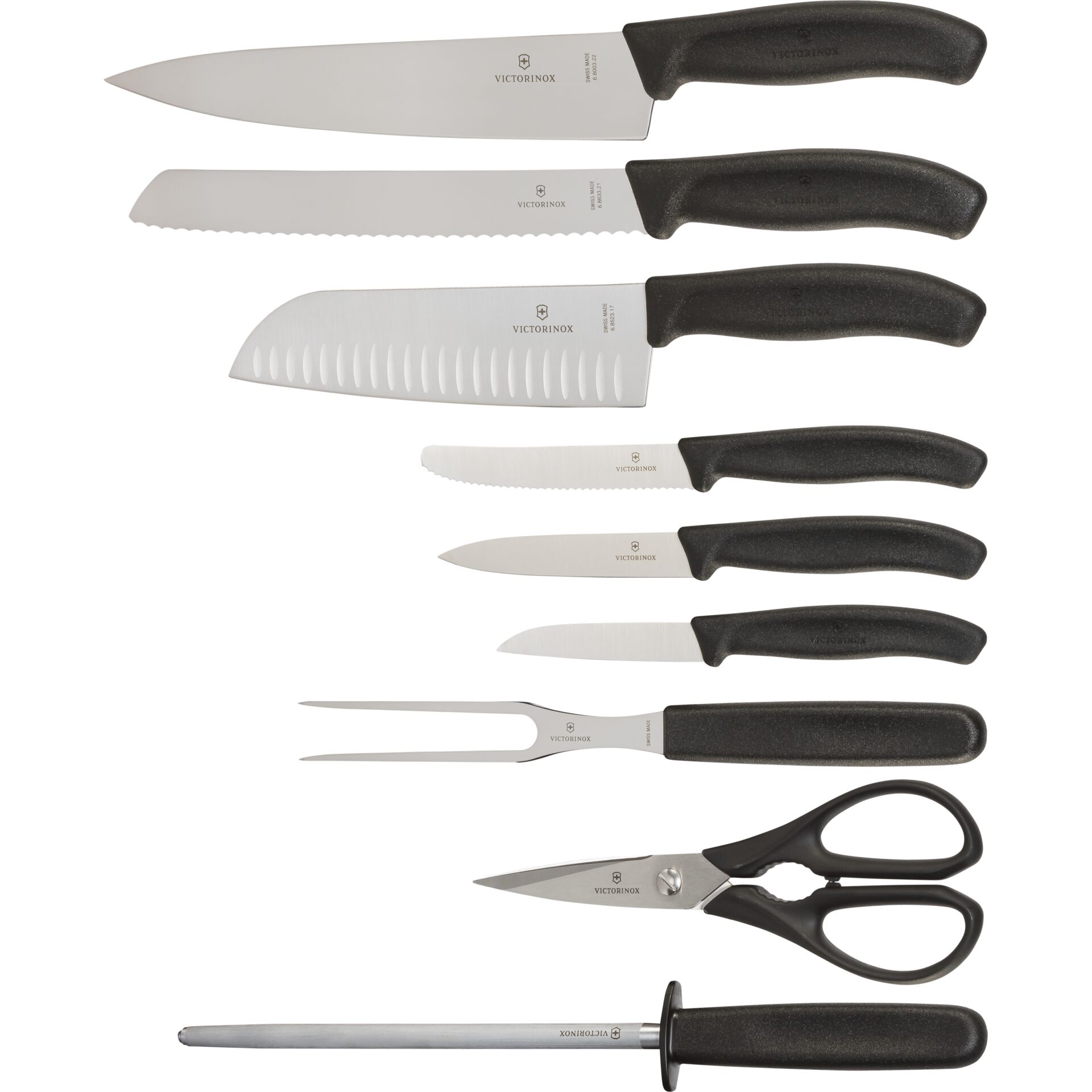 kochmesser, messerset, stahl, schwarzgriff, vollsortiment
