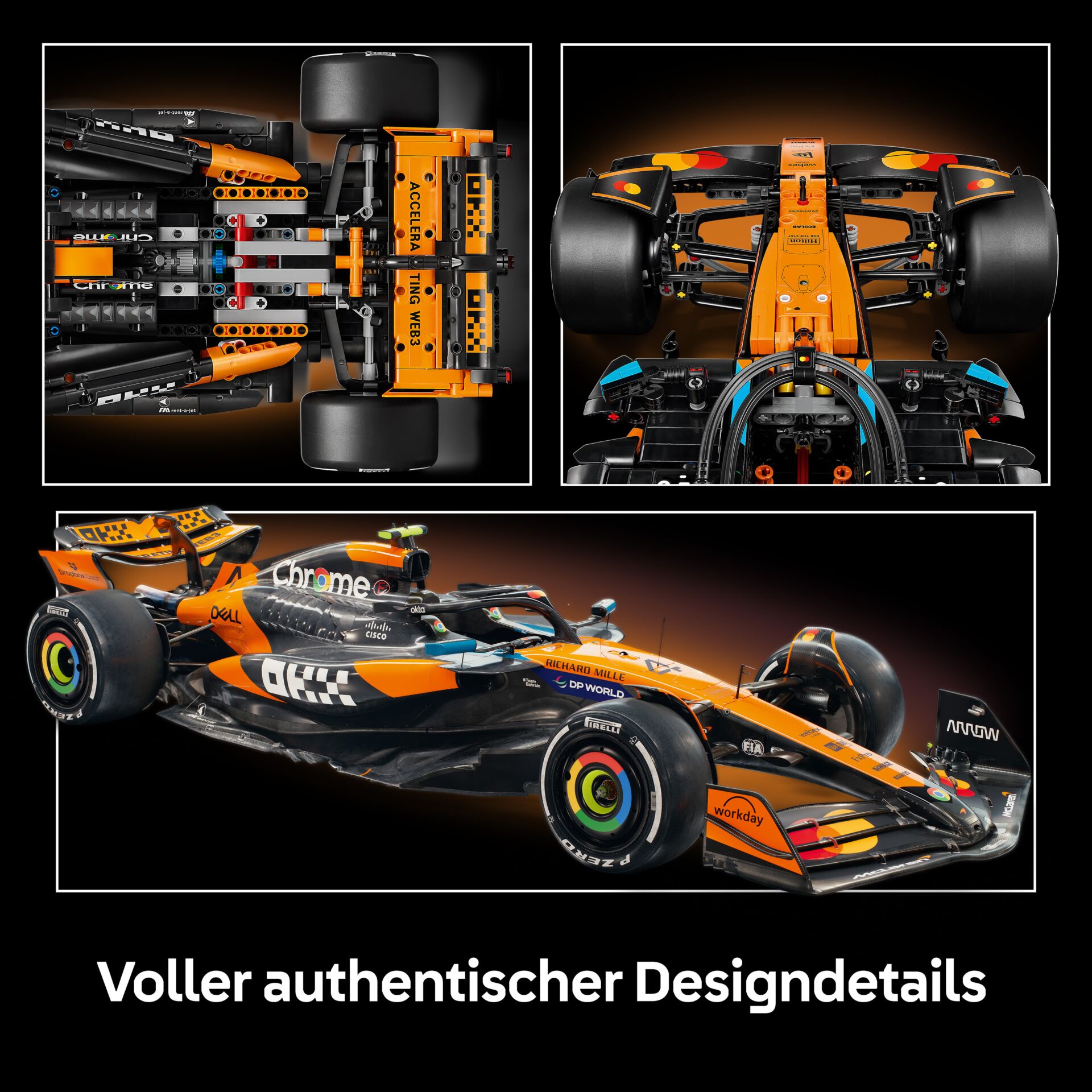 Formel 1, Rennwagen, Orange, Karosserie, Reifen