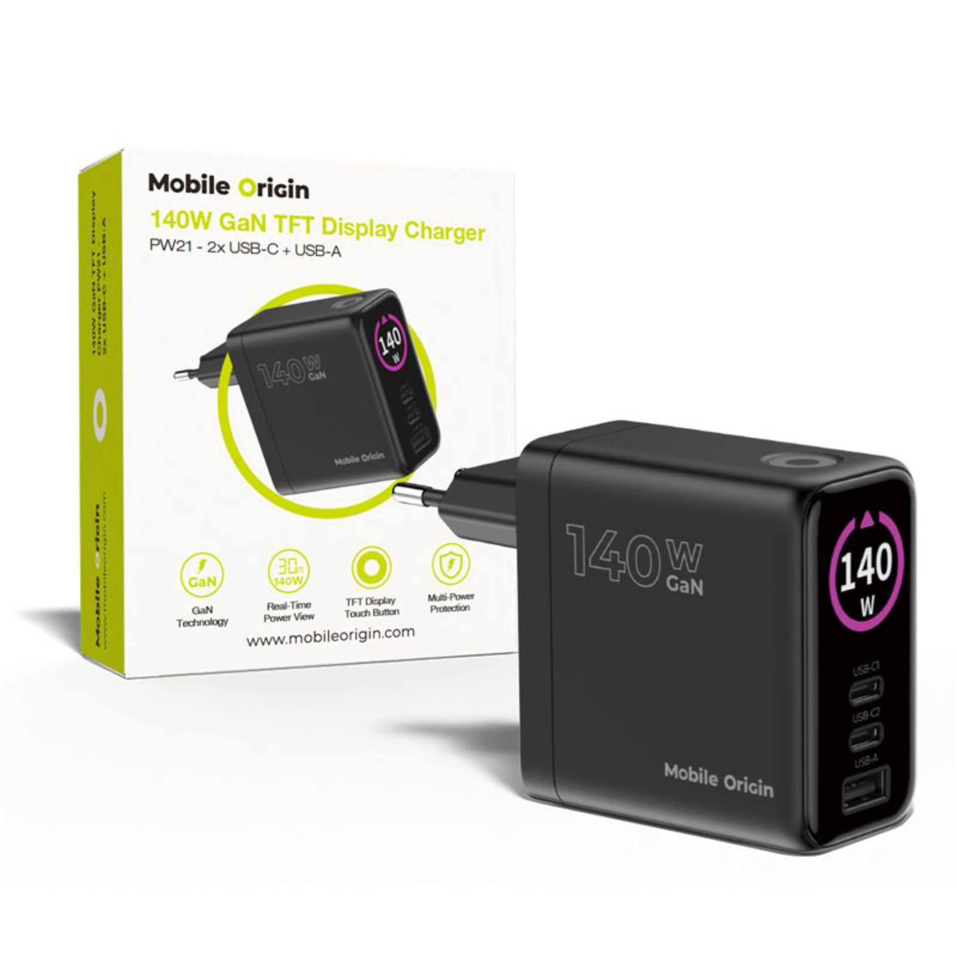 Mobile Origin 140W GaN Charger  PW21 2x USB-C + 2x USB-A