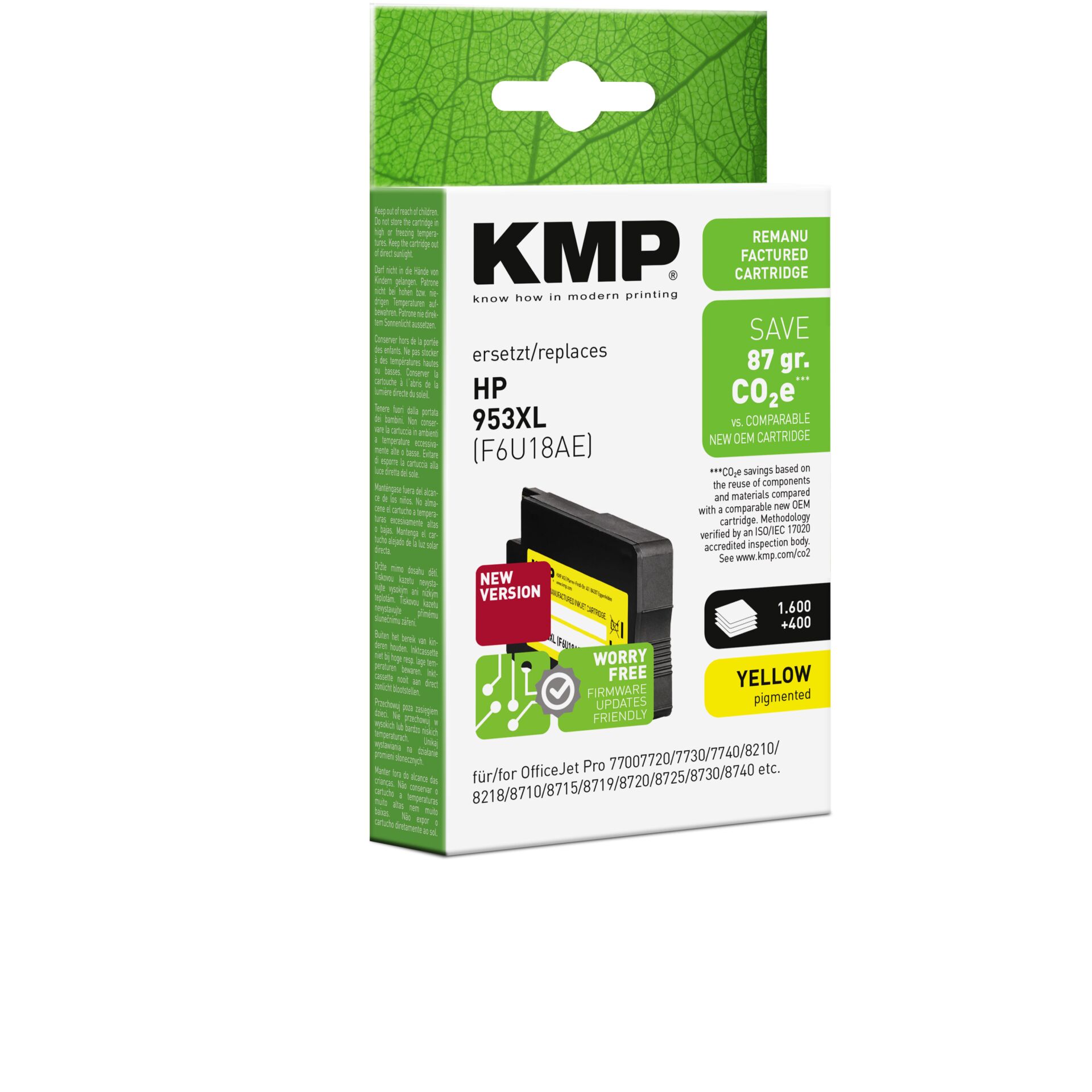 Adapter, Elektronik, Computer-Ausrüstung, Computerausrüstung, QR-Code, Tintenpatrone, HP 953XL, KMP kompatibel, Gelb Pigment, CO2e sparen