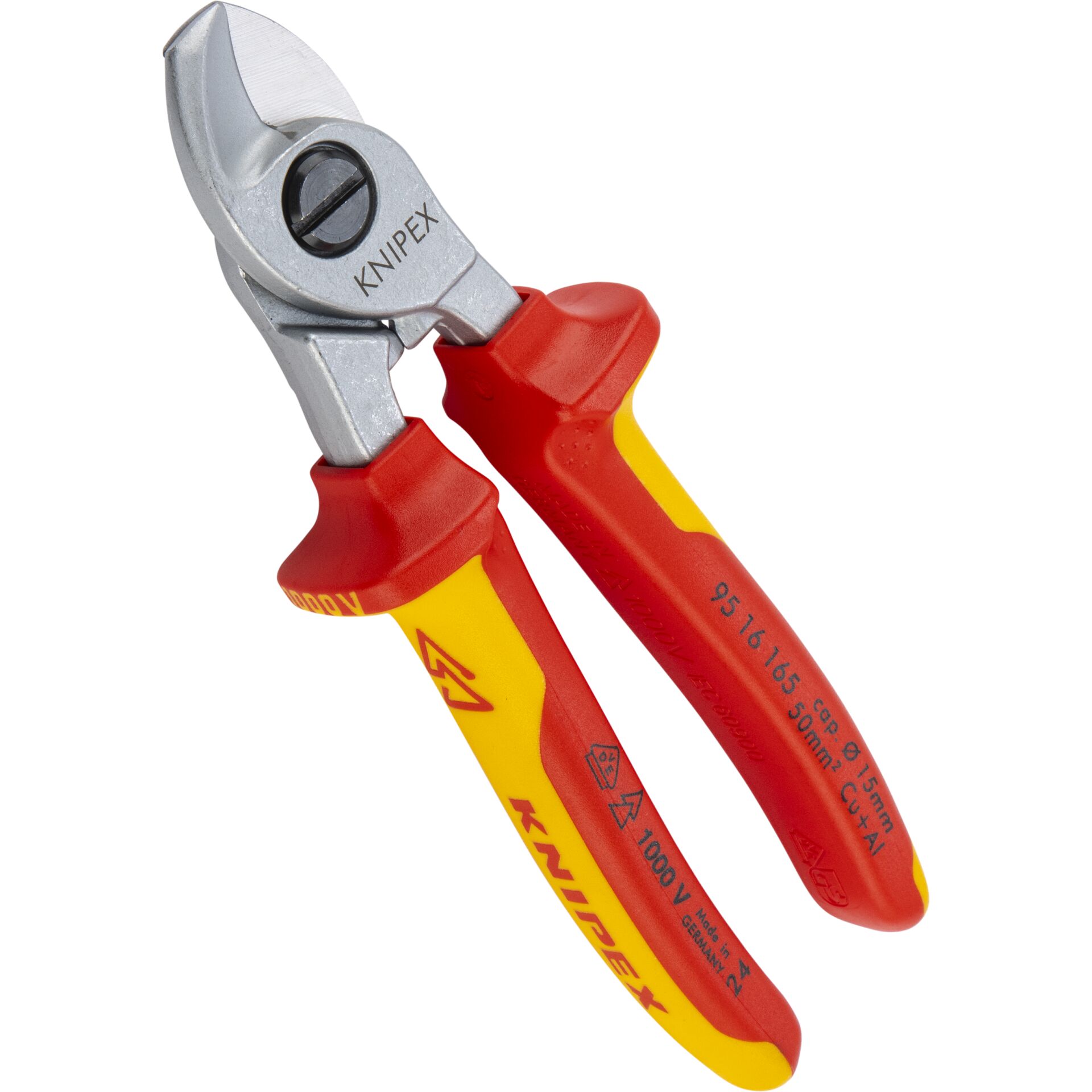 Zange, Seitenschneider, Metallkopf, Gummigriff, Rot-Gelb