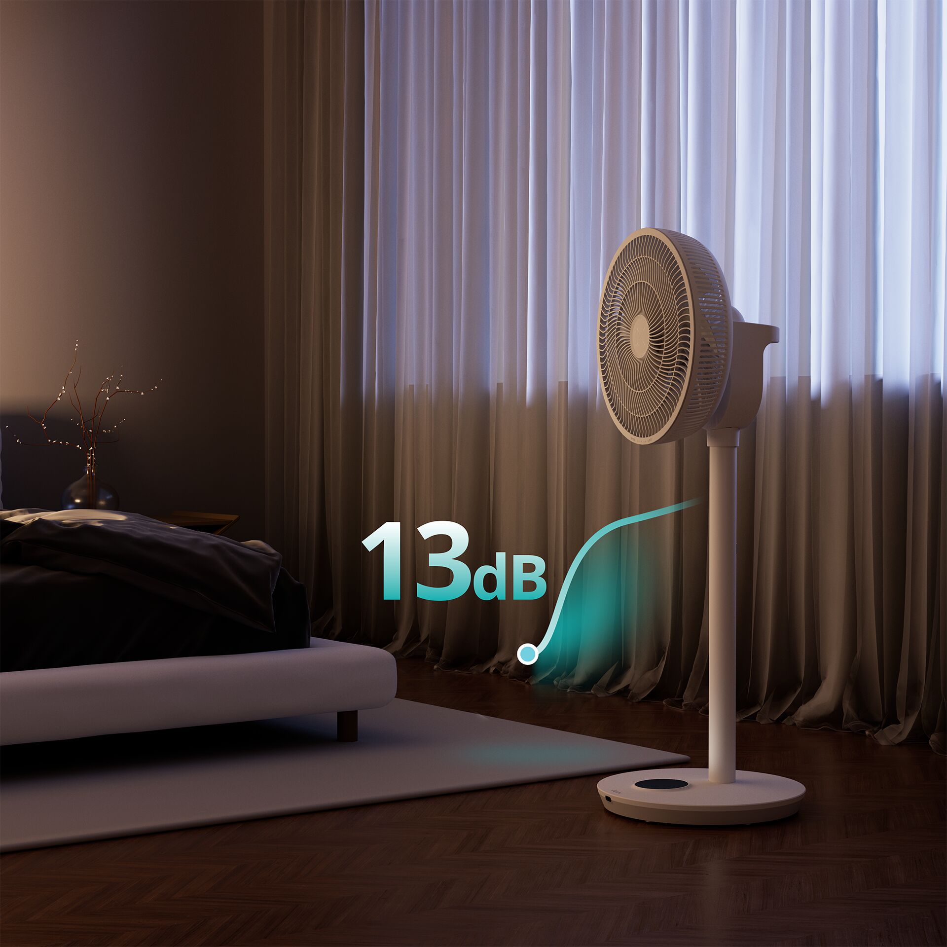 ventilator, standventilator, Schlafzimmer, Nachtszene, 13dB