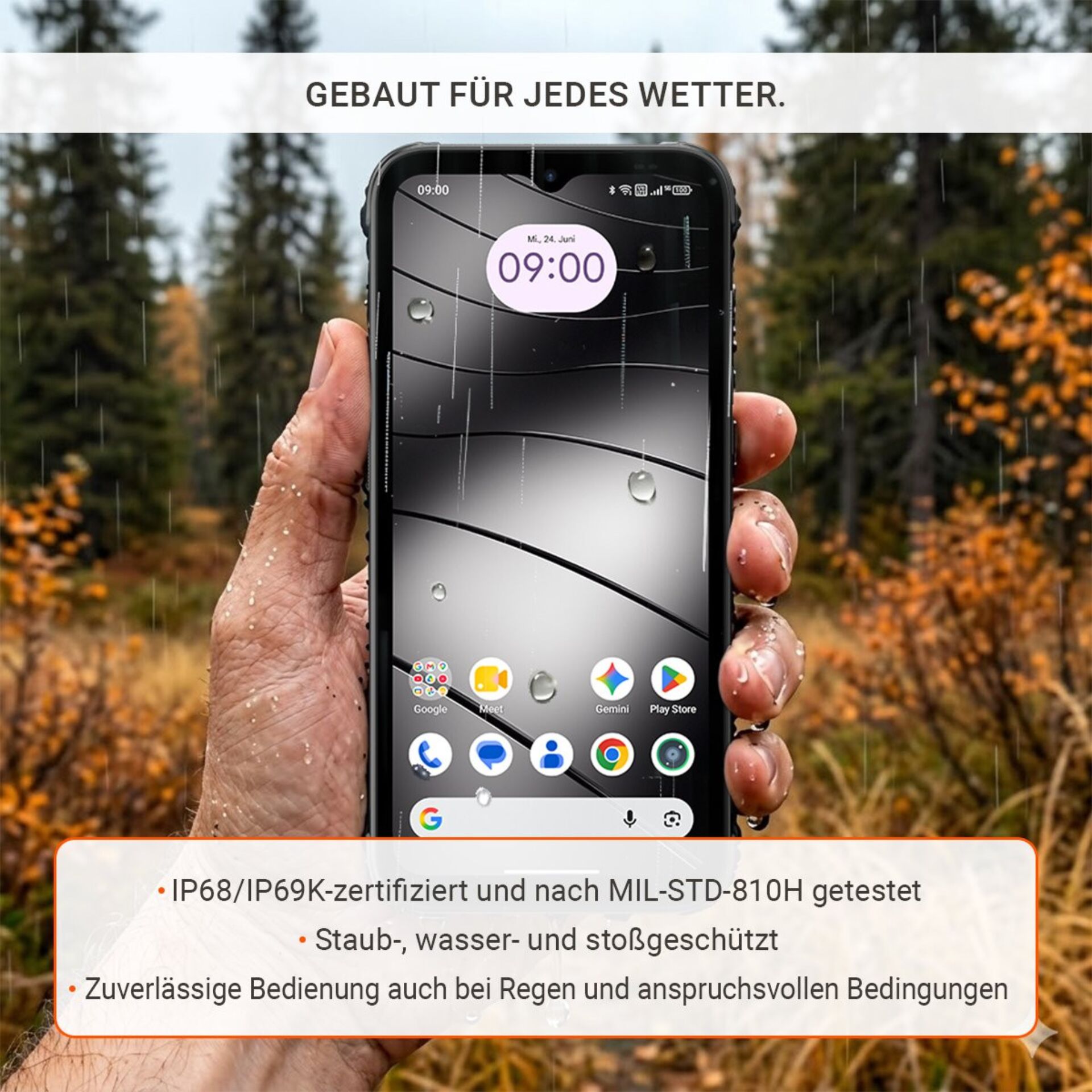 smartphone, wasserfest, sturzsicher, außerhalb, touchscreen