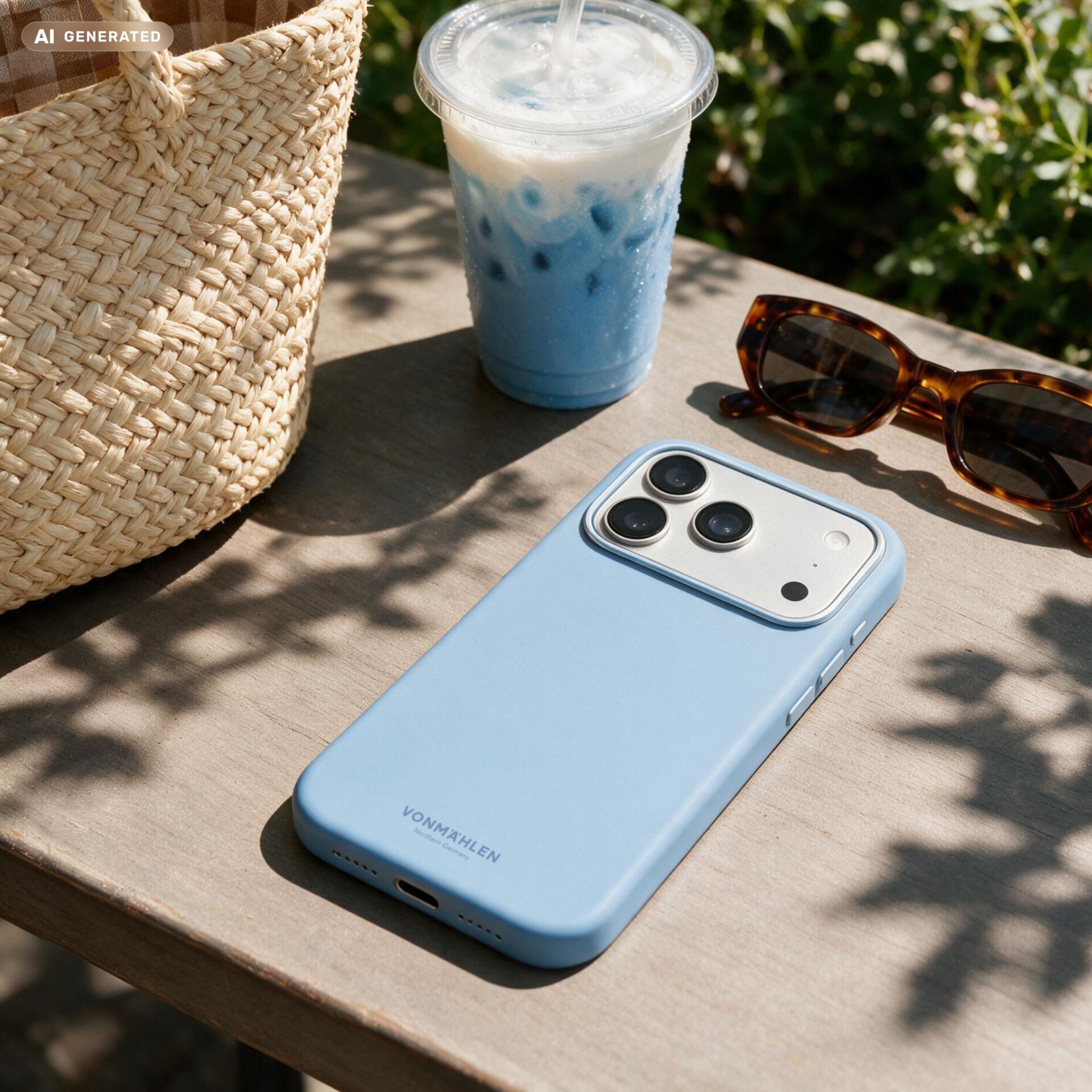 smartphone, blaue hülle, iPhone, Dreifachkamera, Tischoberfläche