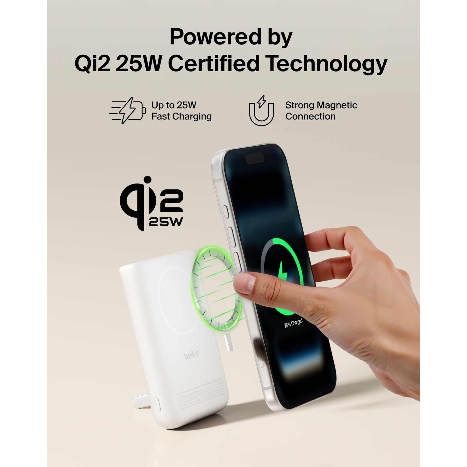 Qi2, 25W, Schnellladung, Kabellose Ladestation, Magnetische Verbindung