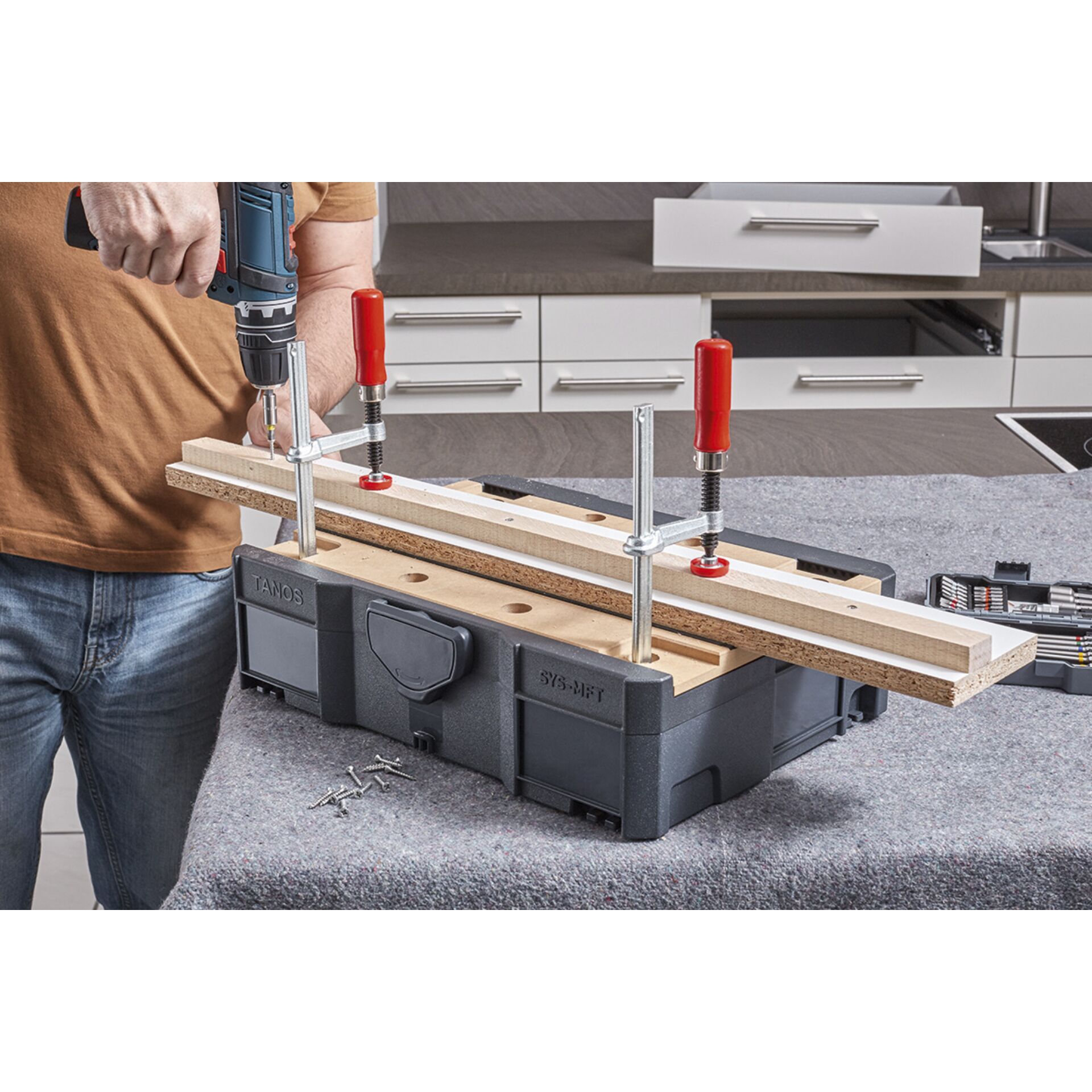 Elektrische Bohrmaschine, Werkzeug, Holz, Drinnen, Innenarchitektur