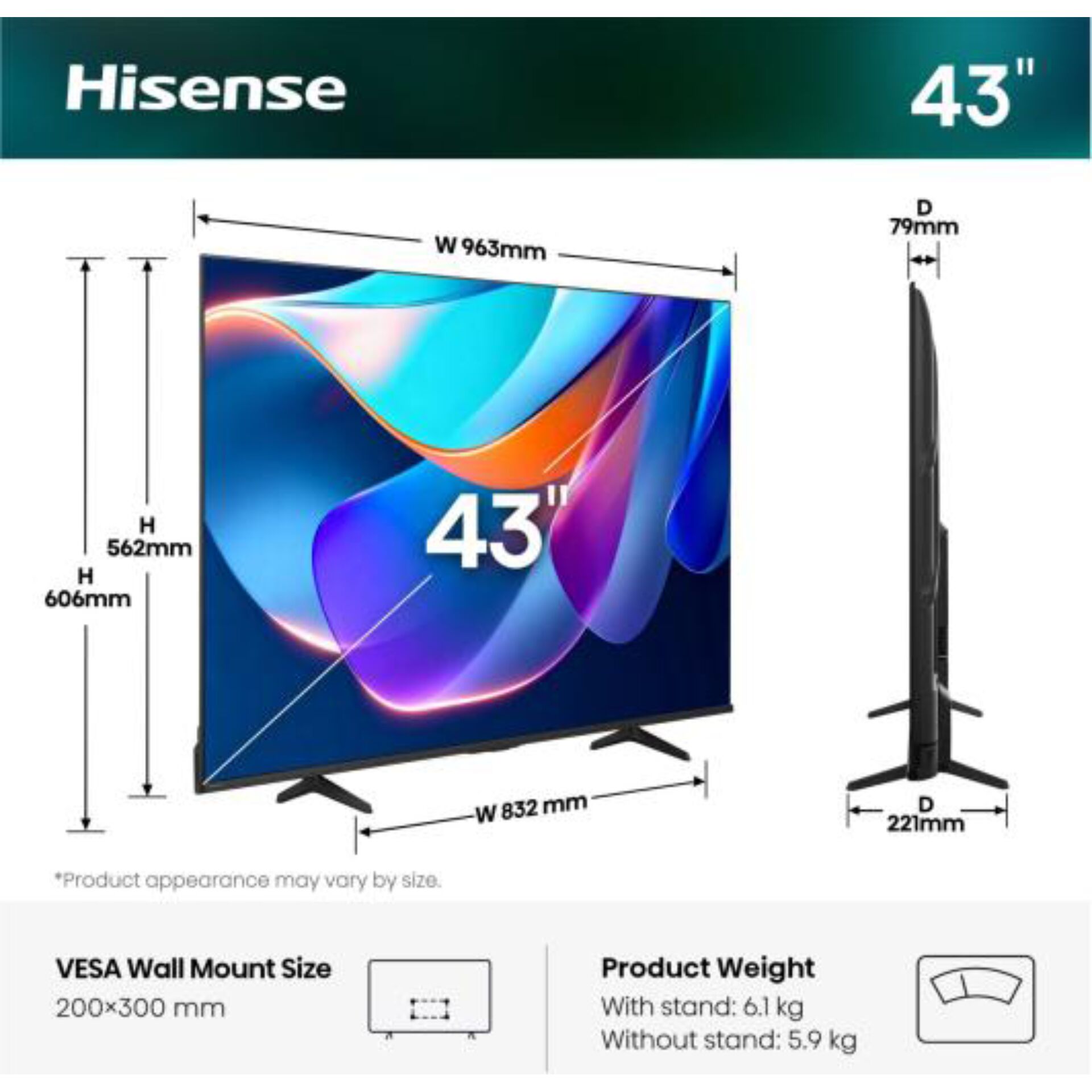 Fernseher, 43 Zoll, LED Bildschirm, VESA Wandmontage, Standsystem