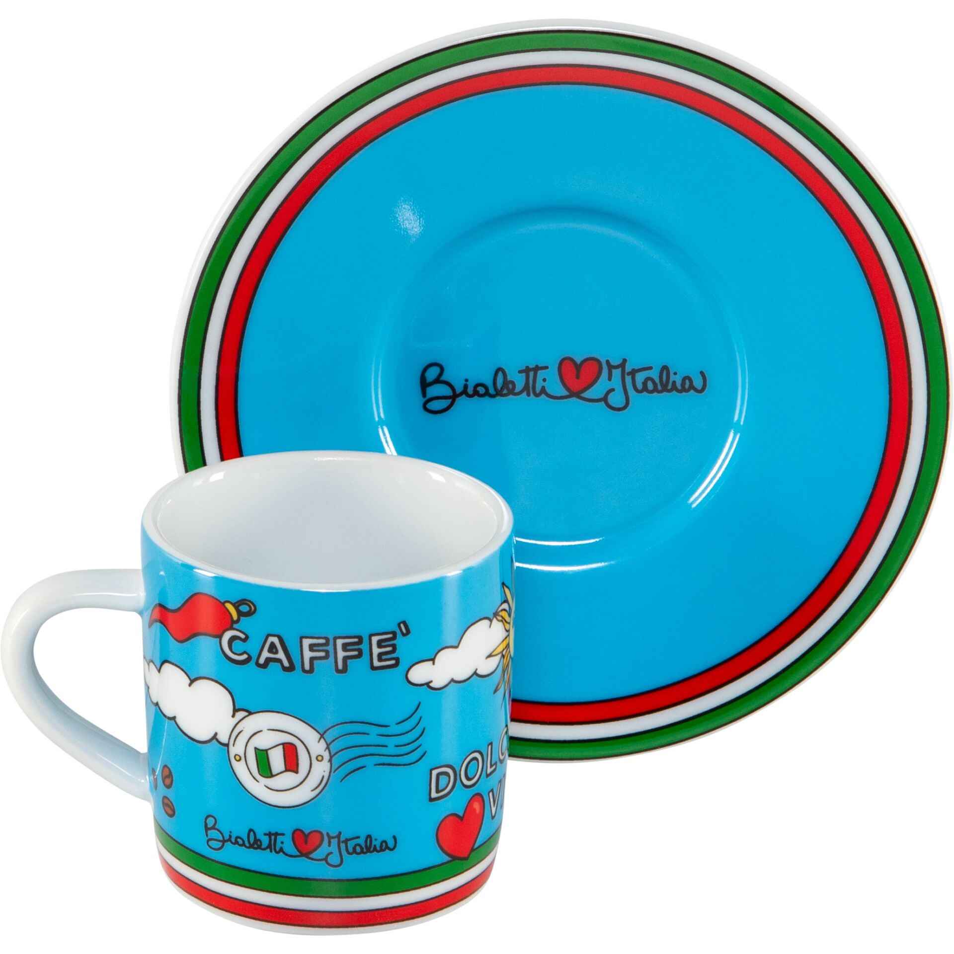 Teller, Becher, Keramik, Italienische Farben, Bialetti-Design