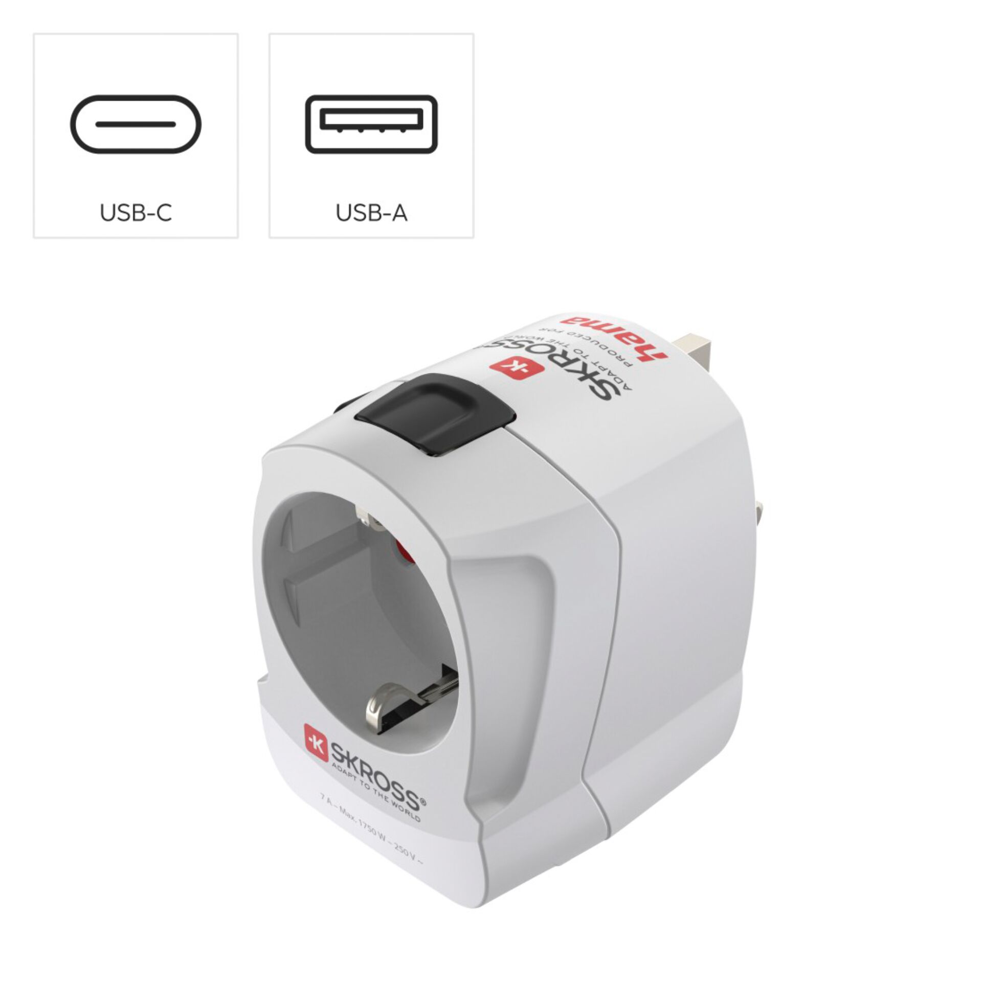 EU-Stecker, Schukostecker, Sachkabel, Adapter, USB-C/USB-A