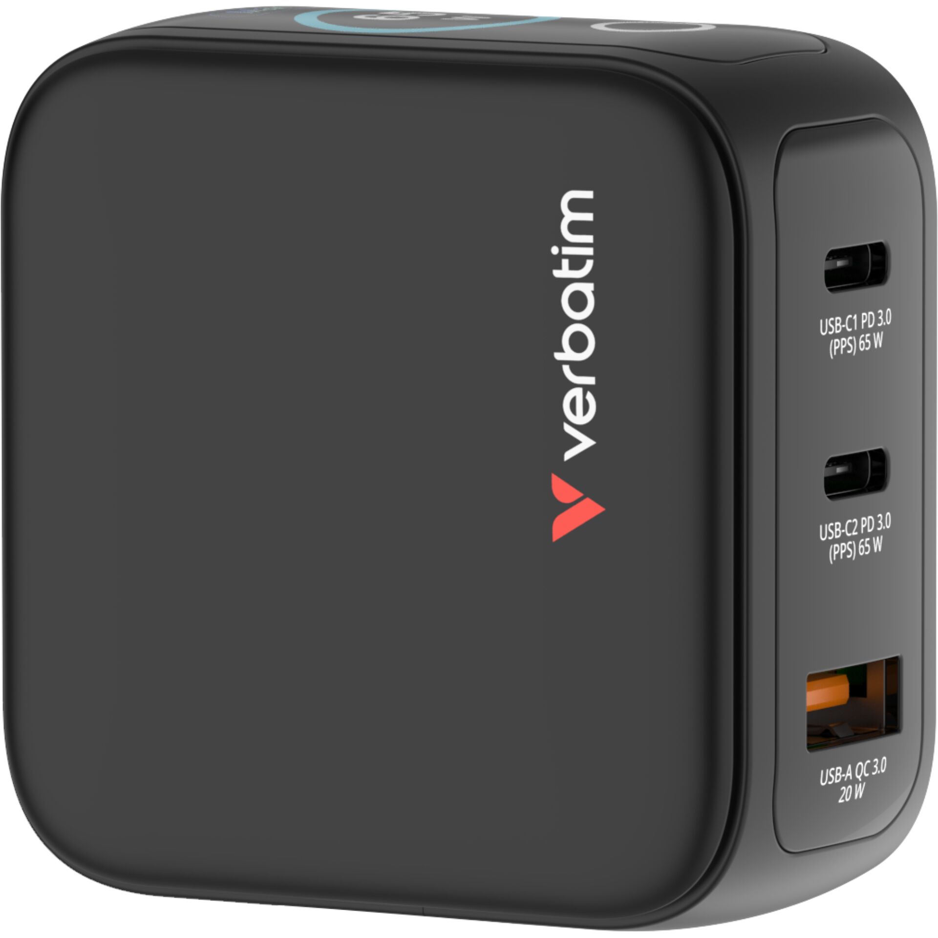 Verbatim Mini GaN Charger 65W  mit Display 2xUSB-C +1xA   30238