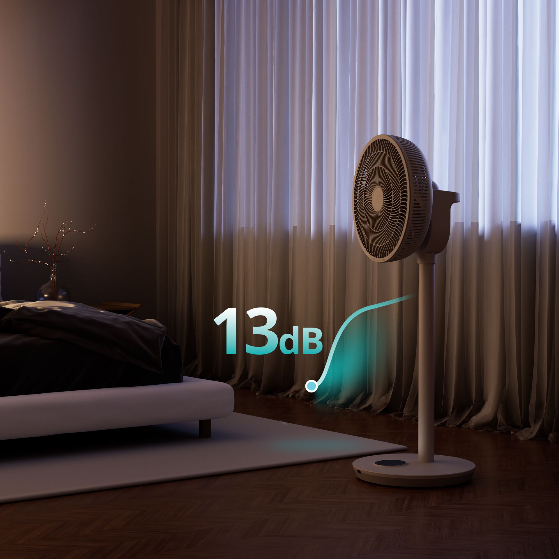 Ventilator, Standventilator, Schlafzimmer, Bräunlich, Vorhänge