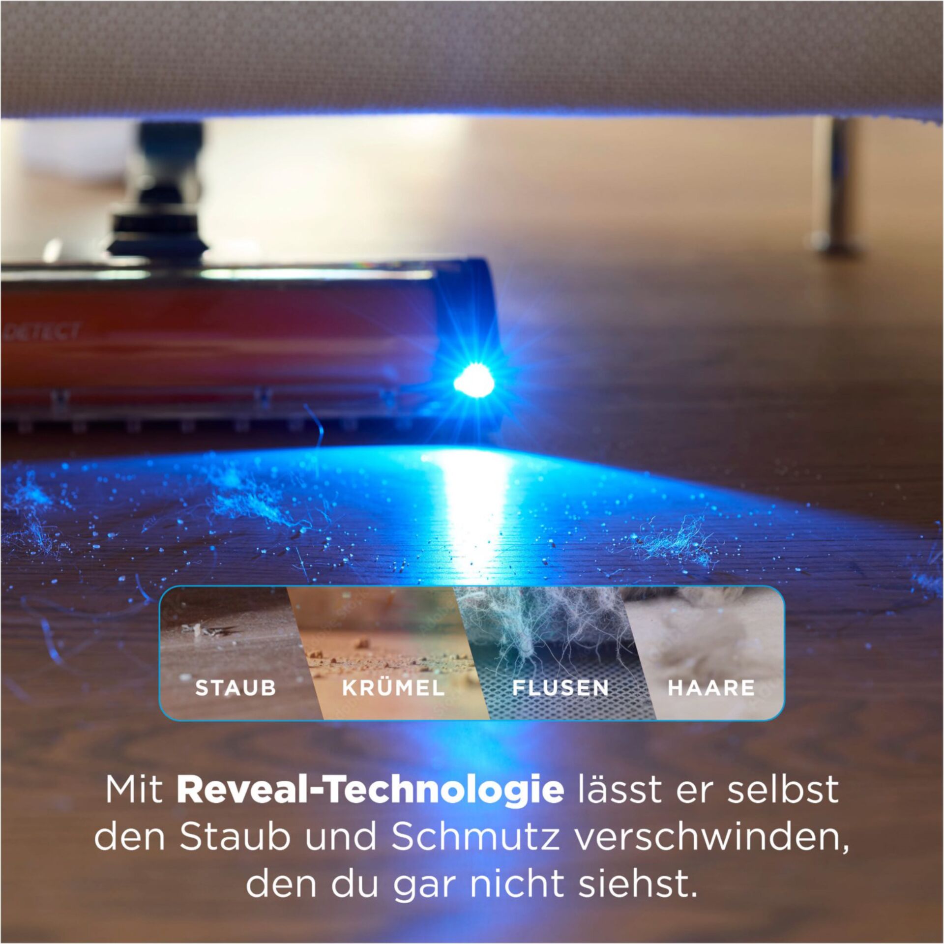 Staub, Kratze, Flusen, Haare, LED-Licht