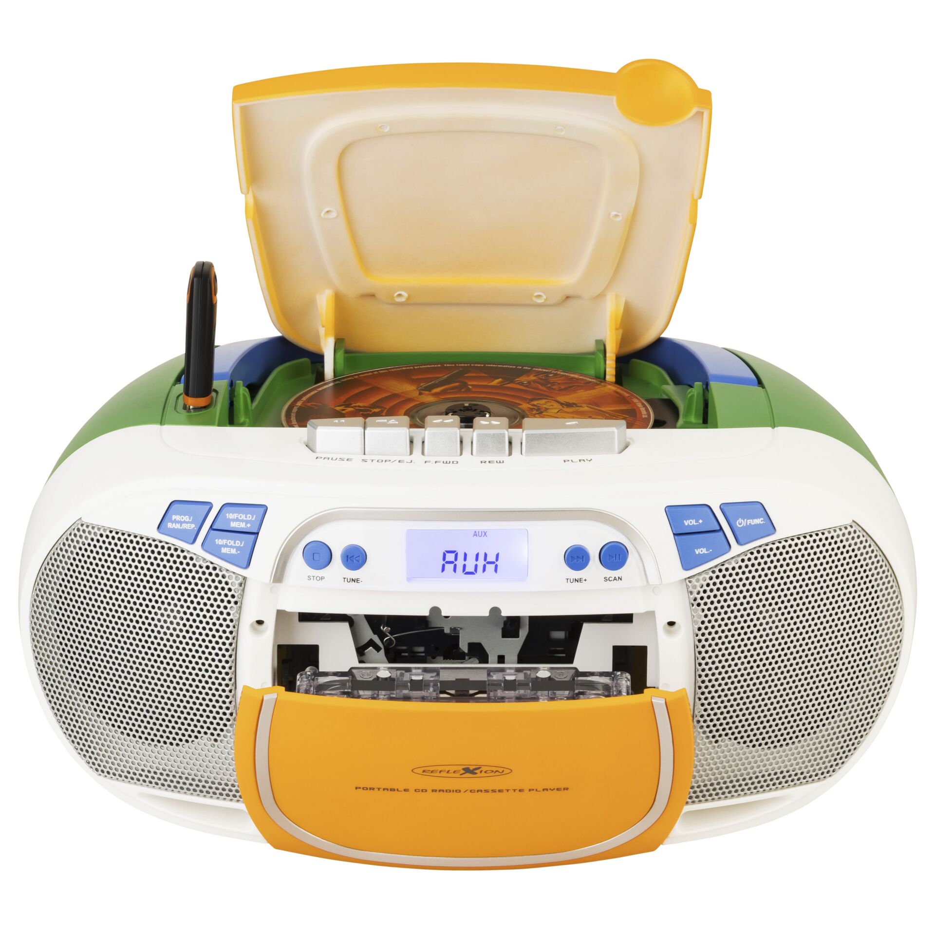 CD-Player, Tragestereo, Kassettenspieler, Gelbe Abdeckung, Lautsprecher