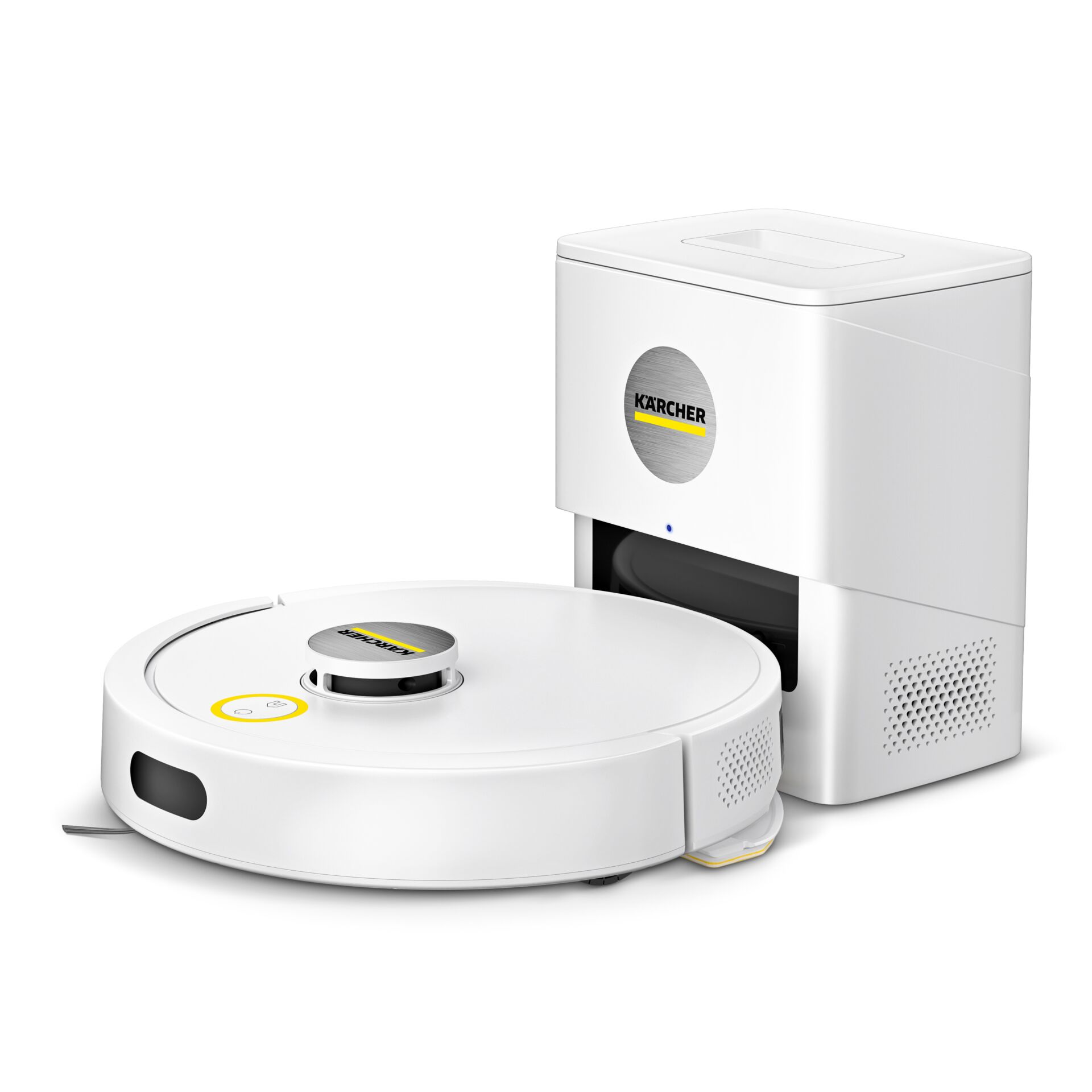 Roboterstaubsauger, Automatischer Reiniger, Bodenreinigungsroboter, Lade-Station, Weiße Farbe, Robotikroomba, Saugroboter, Staubsaugerroboter, Kärcher, White