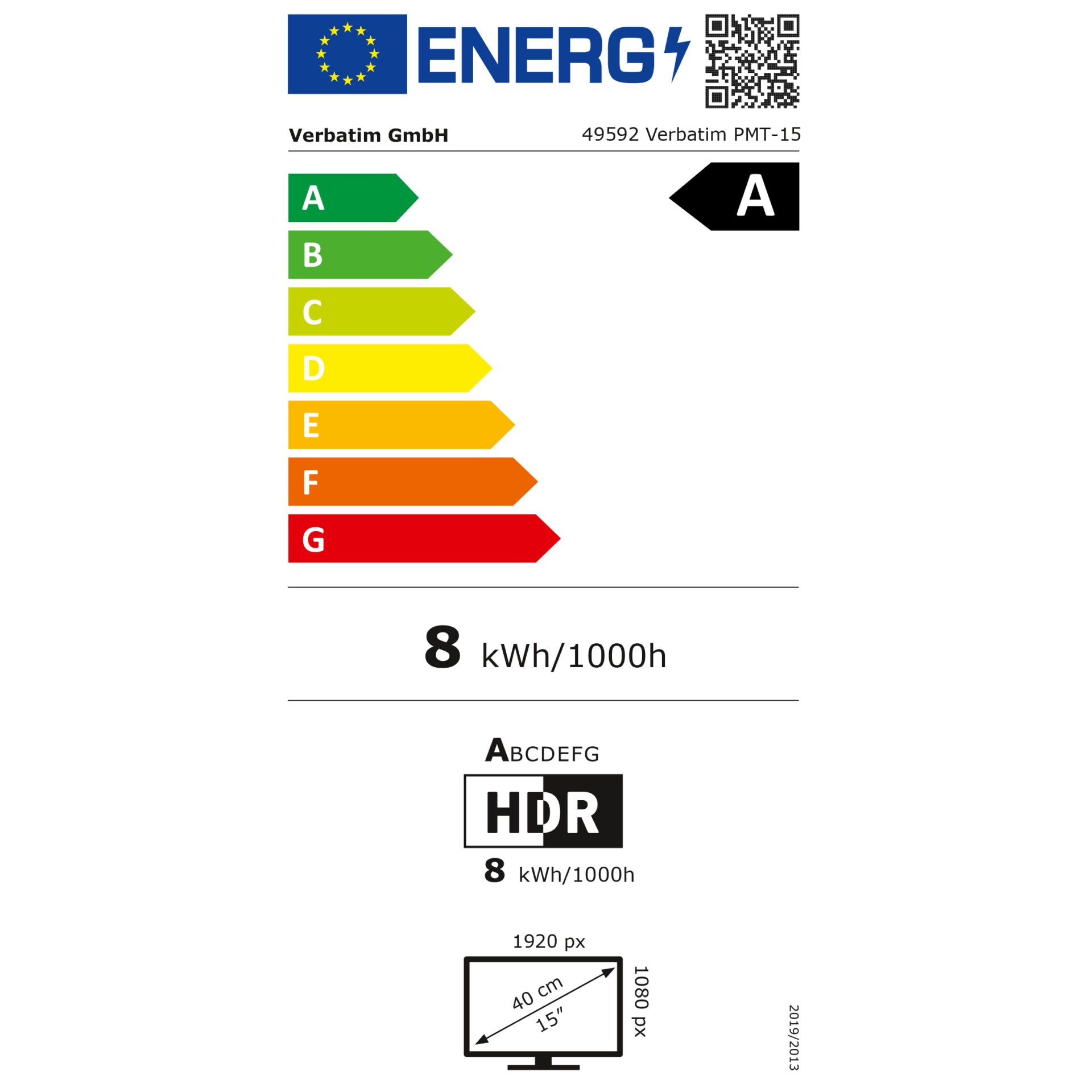 Verbatim PMT-15 Full HD  Touch Monitor LIGHT – Energieeffizienzklasse A