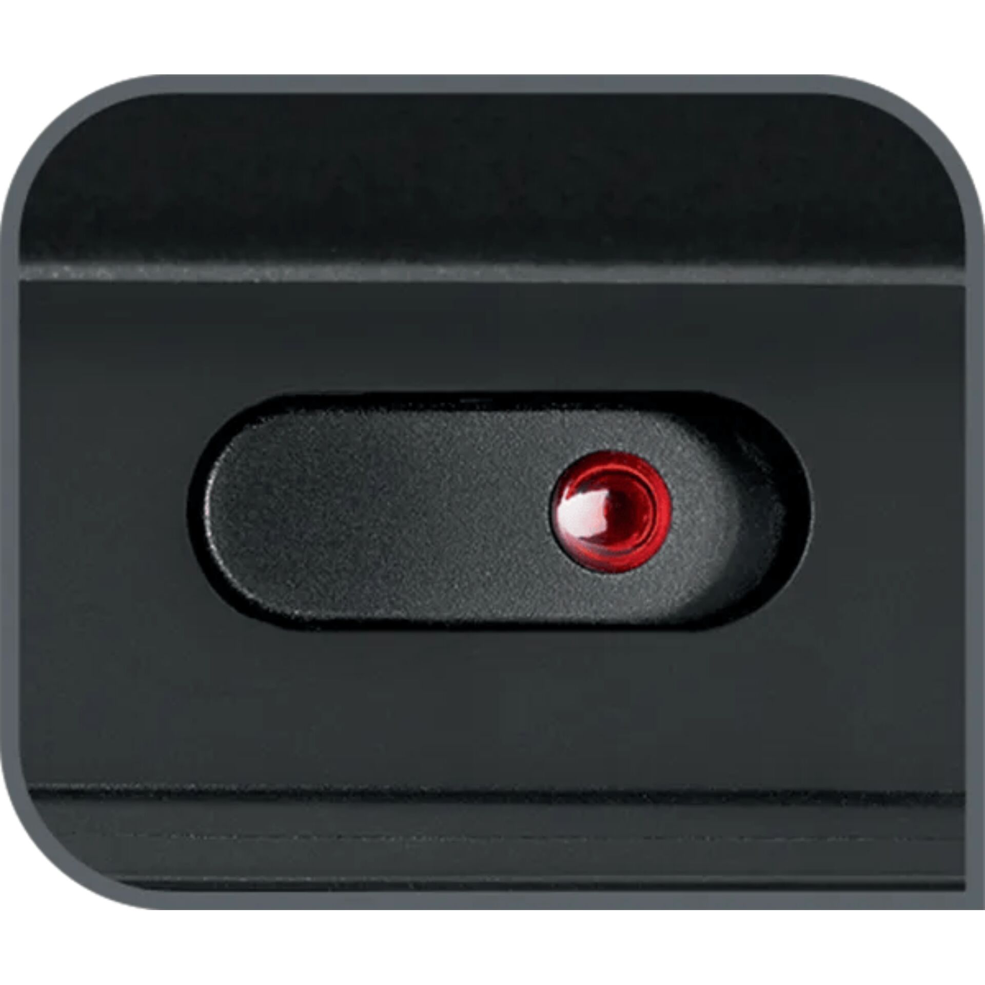 Elektrogerät, schwarzes Gehäuse, rote Kontrollleuchte, Kunststoffgehäuse, ovale Aussparung