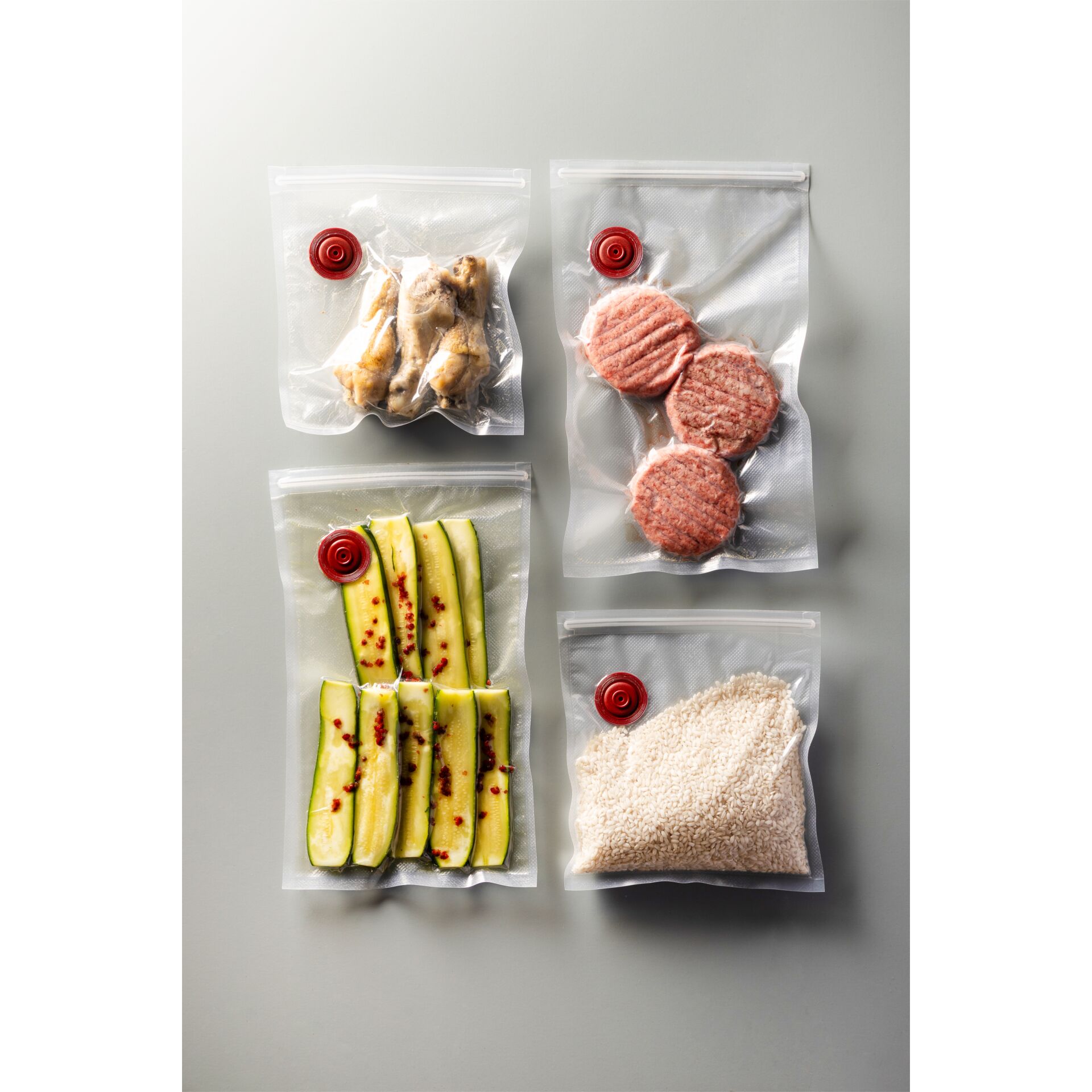 Vakuum-Verpackung, Fleisch, Hackfleisch, Zucchini-Streifen, Paniermehl