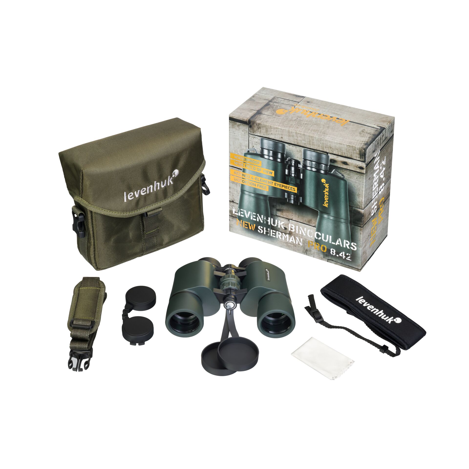 Fernglas, Binoculars, Camo green, Schutztasche, Reinigungsset
