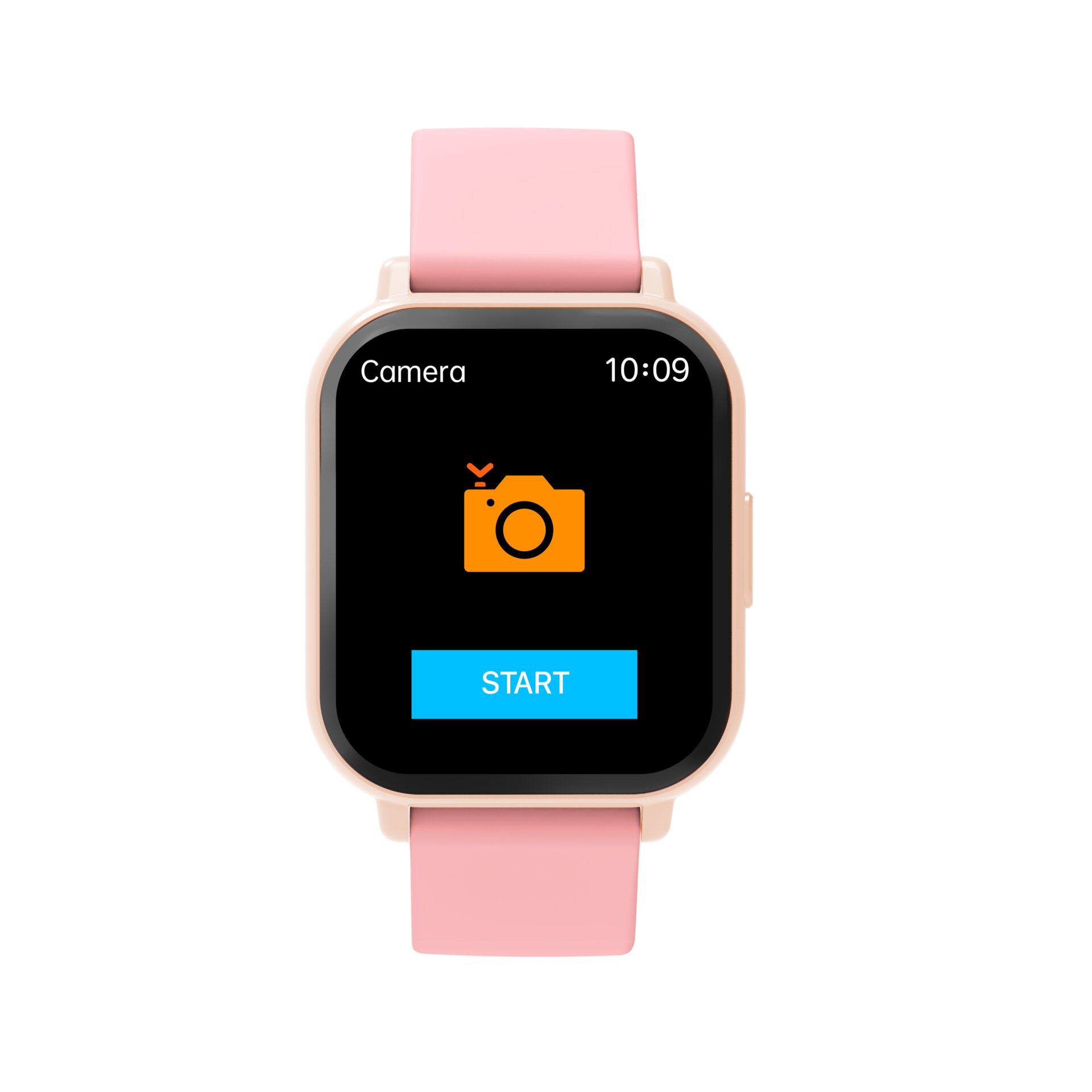 Smartwatch, Pink Strap, Digitalanzeige, Kamera-Symbol, Startknopf