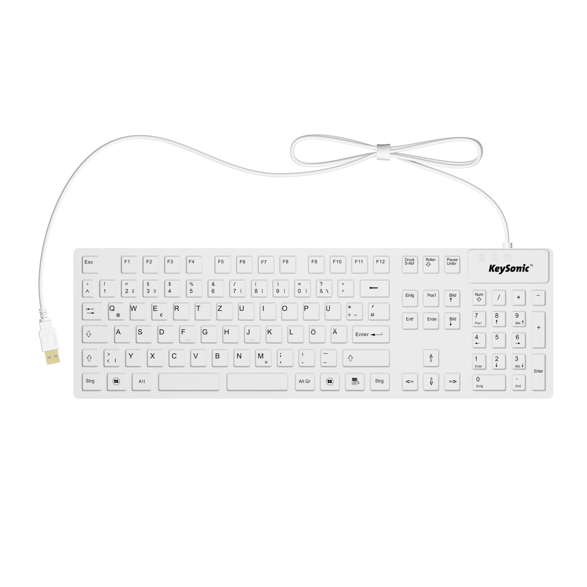Tastatur, kabelgebunden, USB-Anschluss, weiß, Ziffernblock