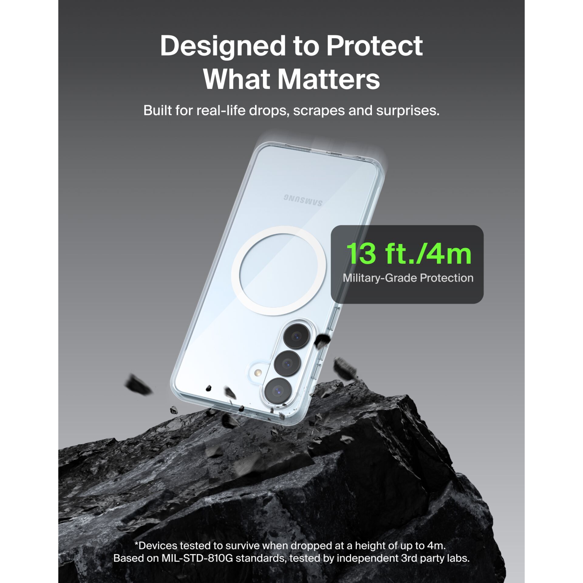 Hülle Smartphone, klare Hülle, Sturzschutz, felsiger Hintergrund, MagSafe-kompatibel