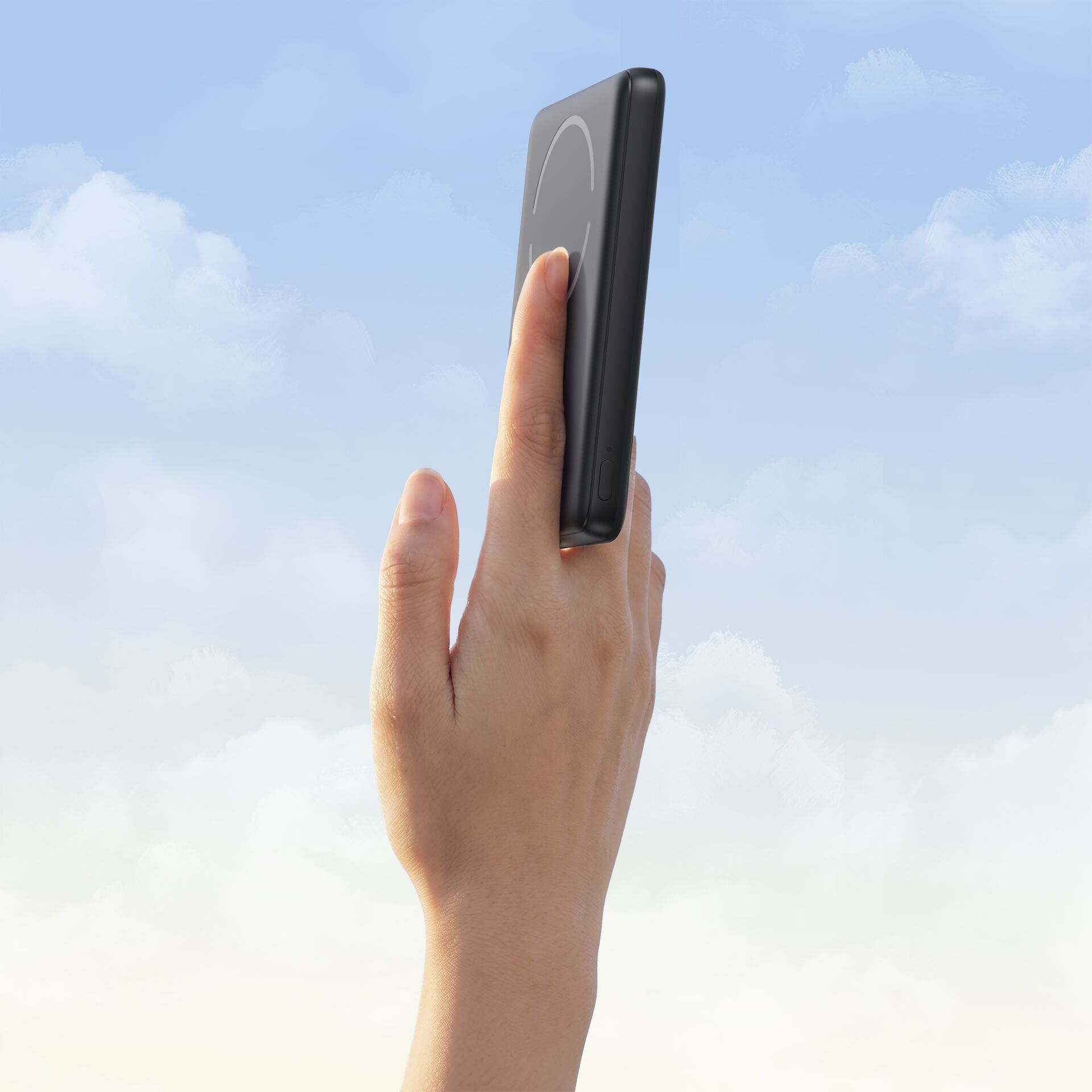 smartphone, hand, schwarze hülle, hochgehoben, mobilgerät