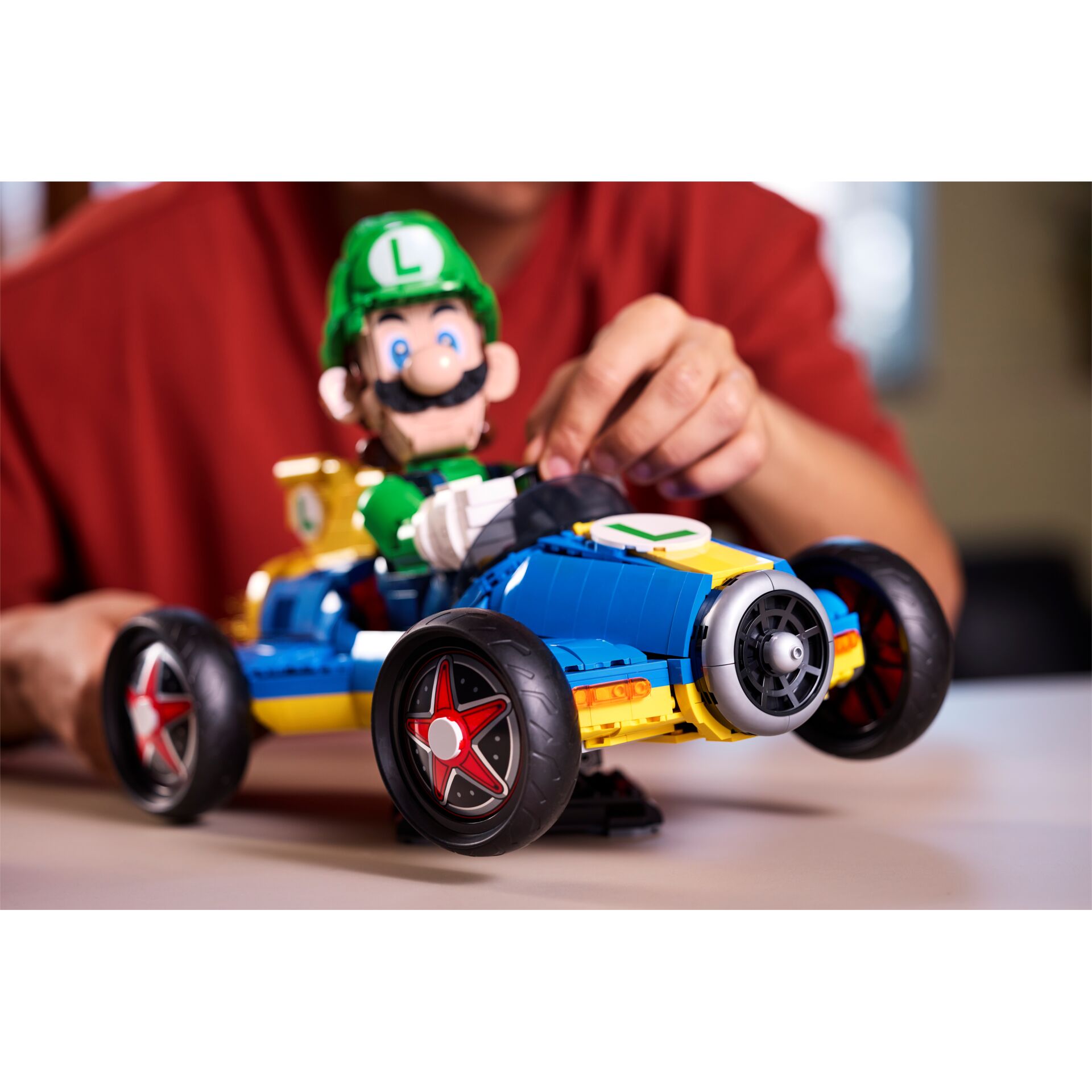 Lego, Konstruktionsspielzeug, Auto, Blau, Luigi-ähnlicher Charakter