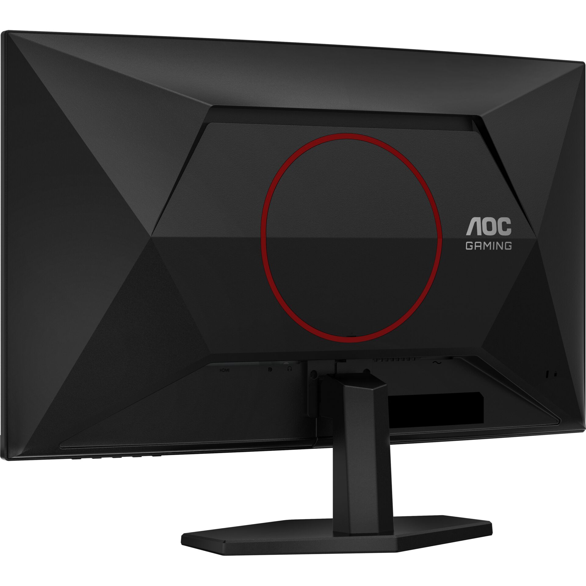 Gaming-Monitor, schwarzes Gehäuse, roter Ring, Standfuß