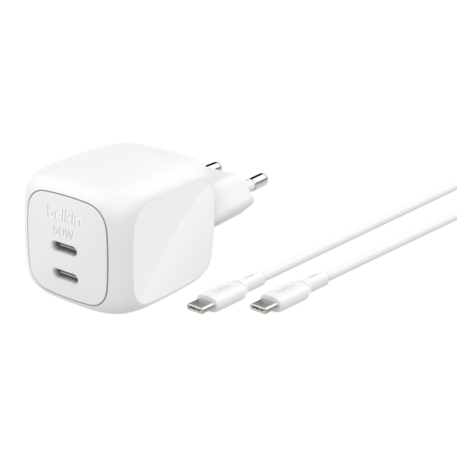 Belkin Ladegerät Dual USB-C 50W  PD PPS+1m Kabel  WCH019kq1MWH-B6