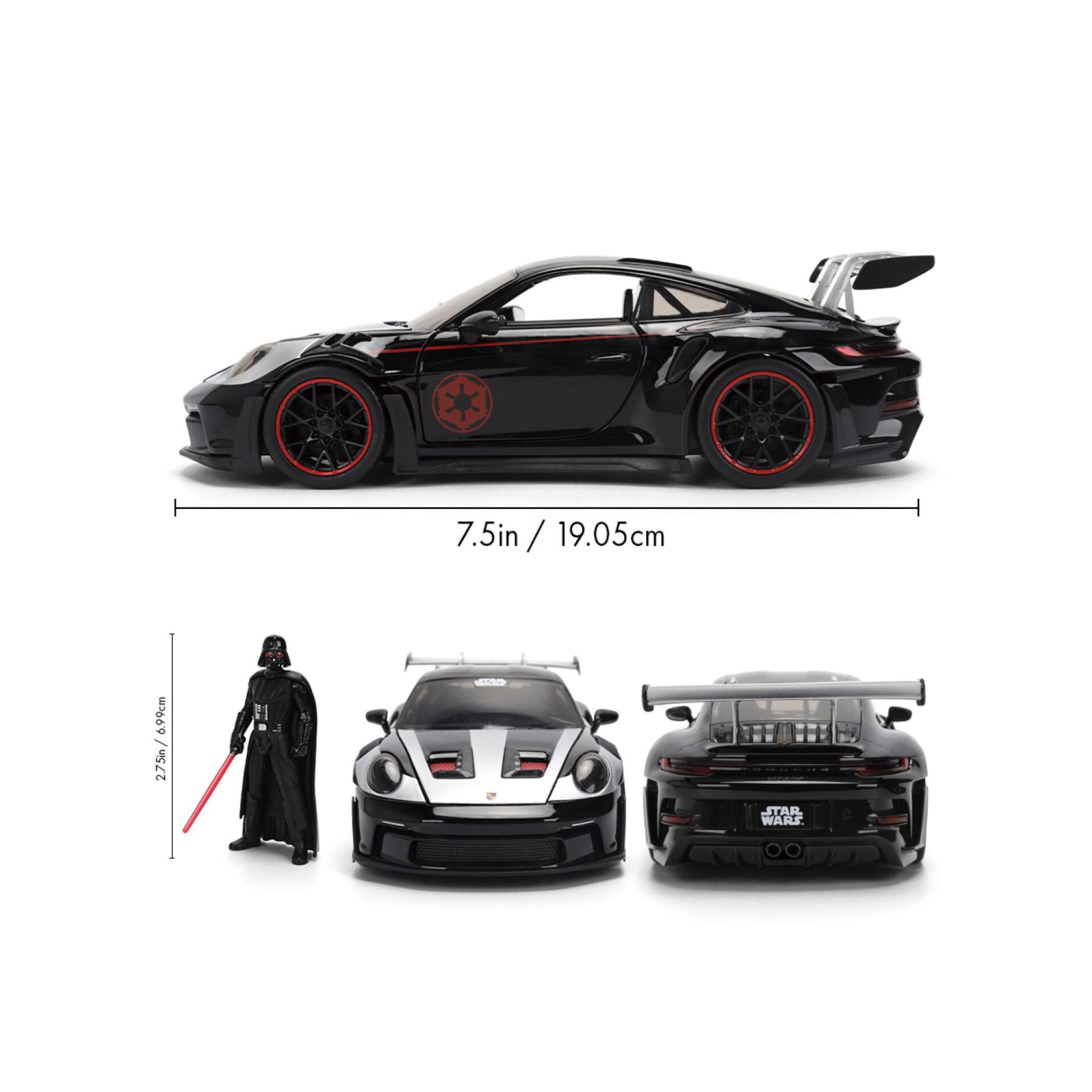 Modelauto, Porsche, Schwarzes Auto, Rote Felgen, Star Wars Logo