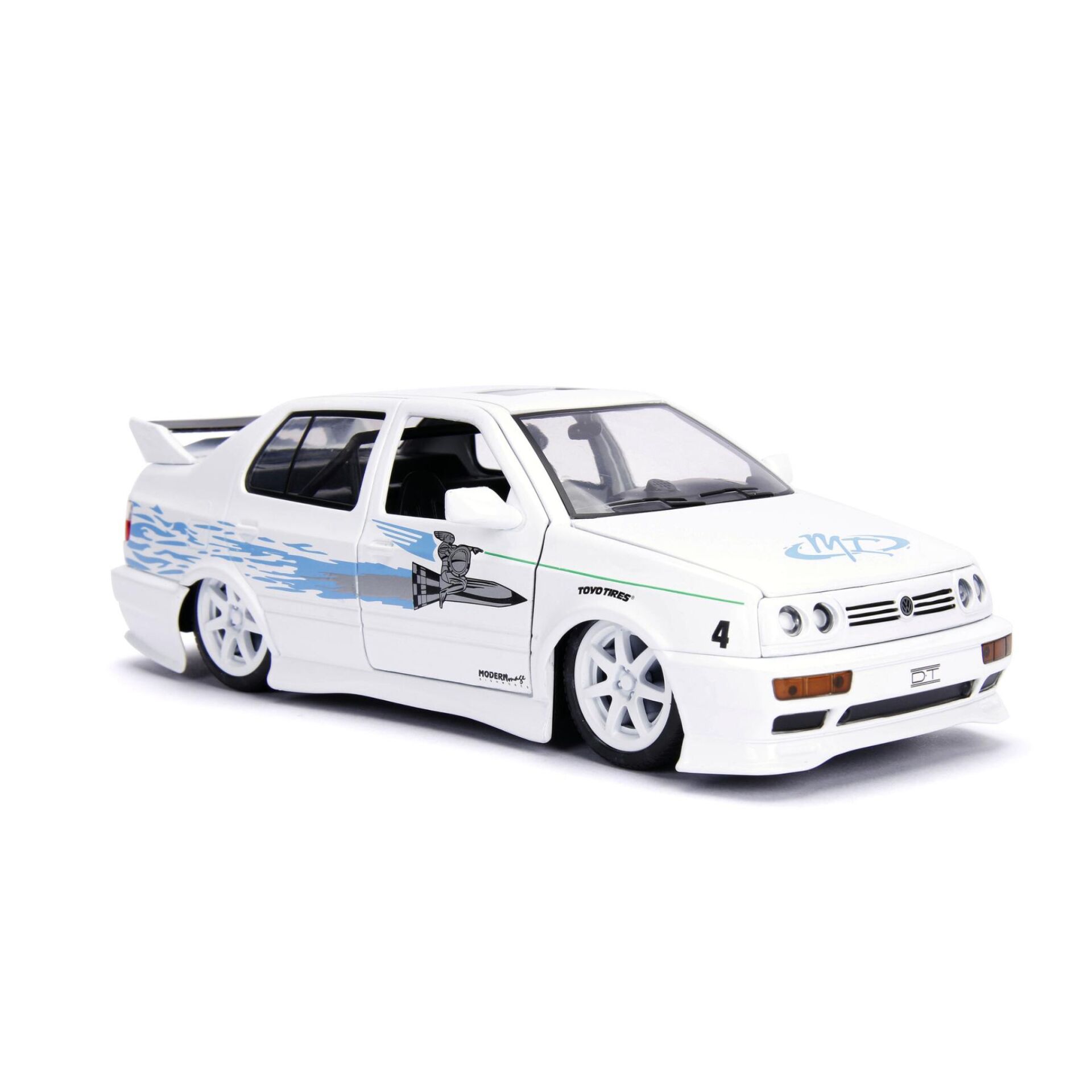 Modelauto, Weißes Auto, Rennaufdrucke, GT-Auto, Alufelgen