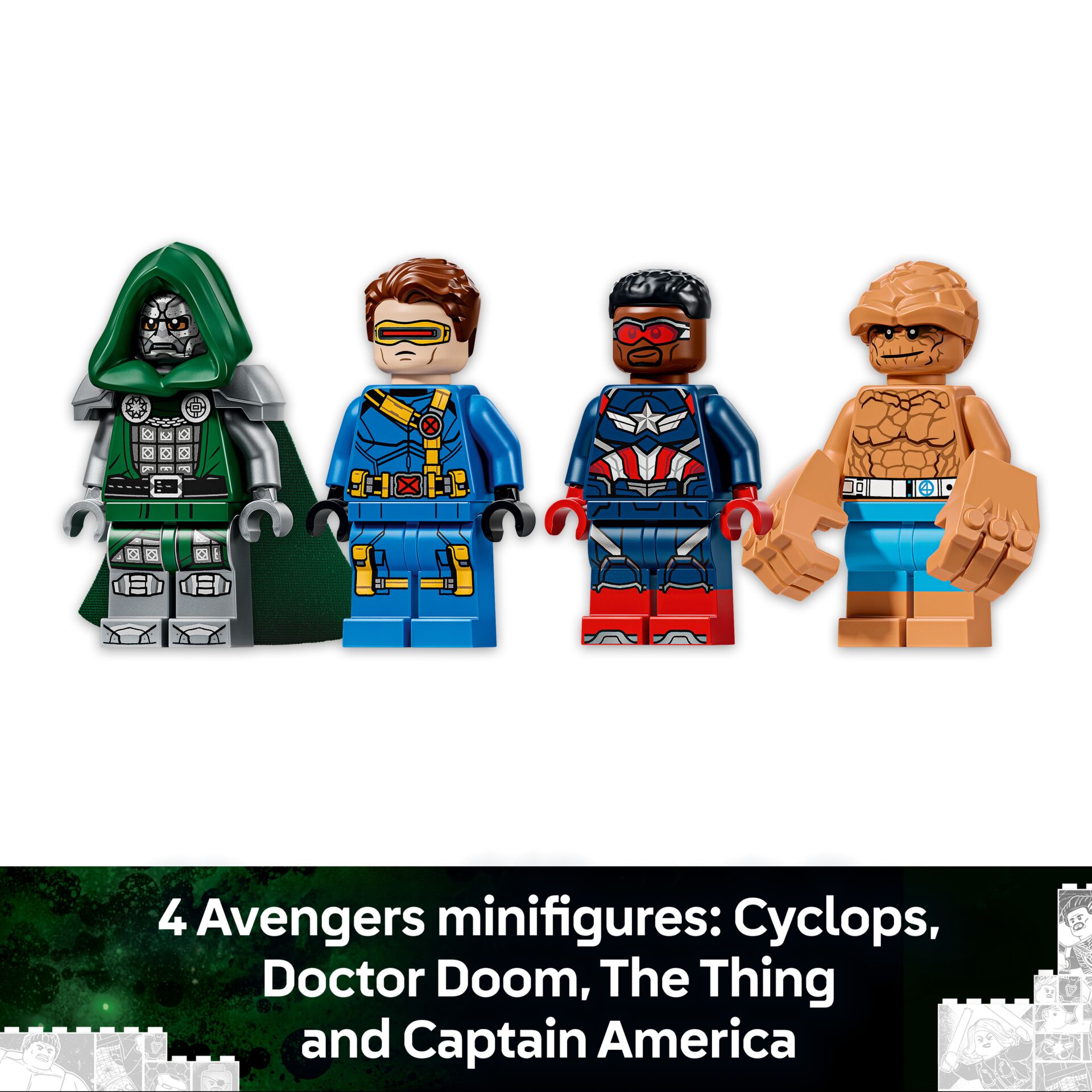 minifiguren, superhelden, cyclops, doctor doom, captain america