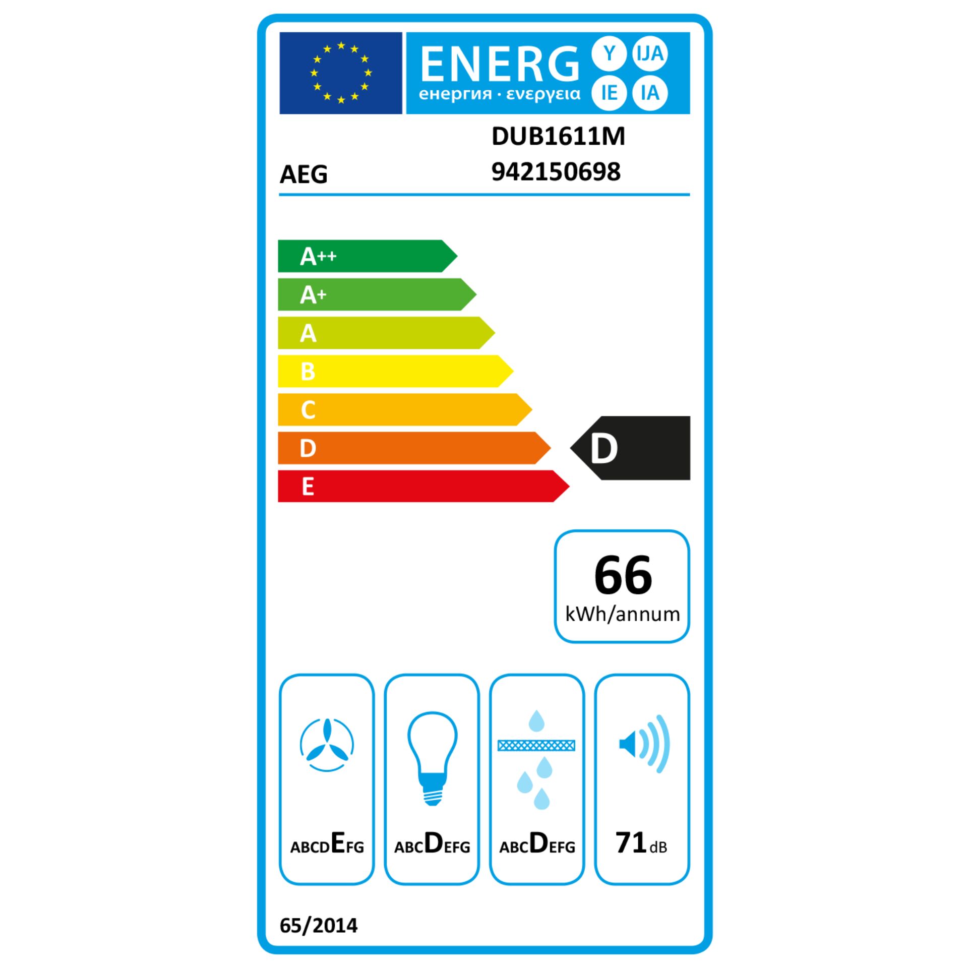 AEG DUB1611M  Unterbauabzugshaube 60 cm – Energieeffizienzklasse C