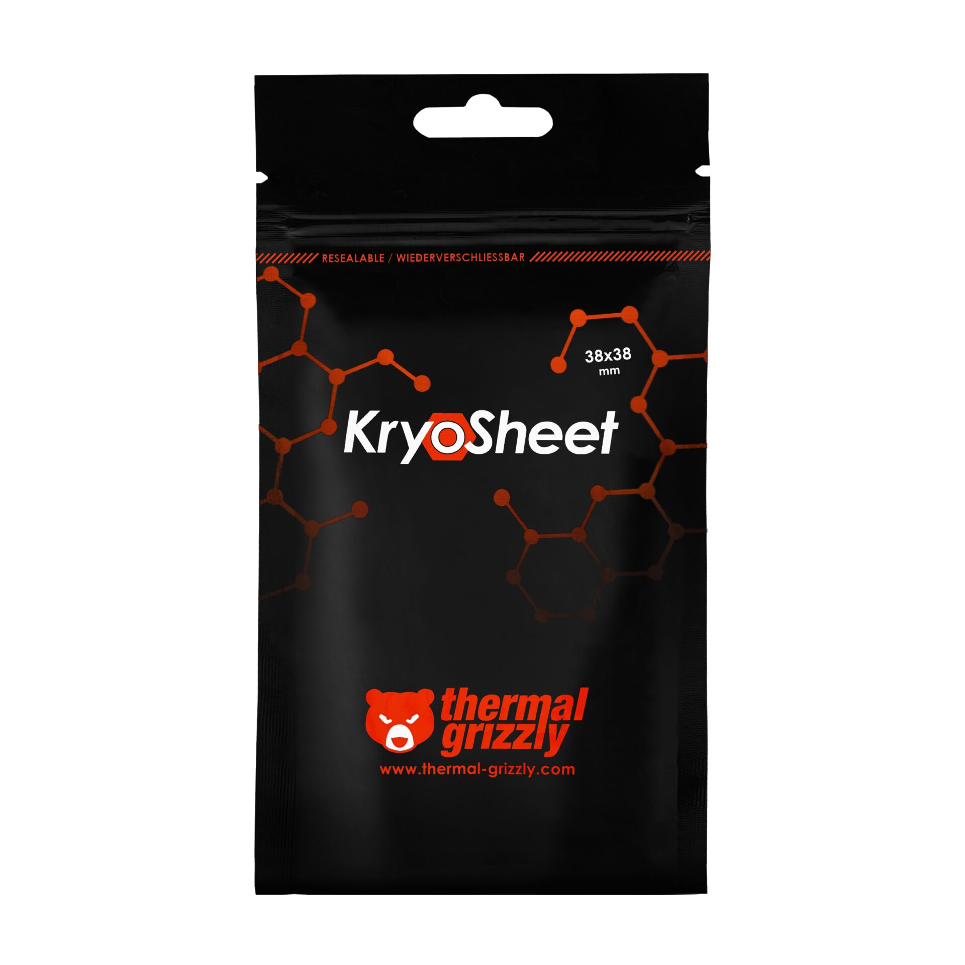Kryosheet, Thermal Grizzly, KryoSheet 38x38 mm, Kühlpaste Verpackung, KühlmittelBeutel