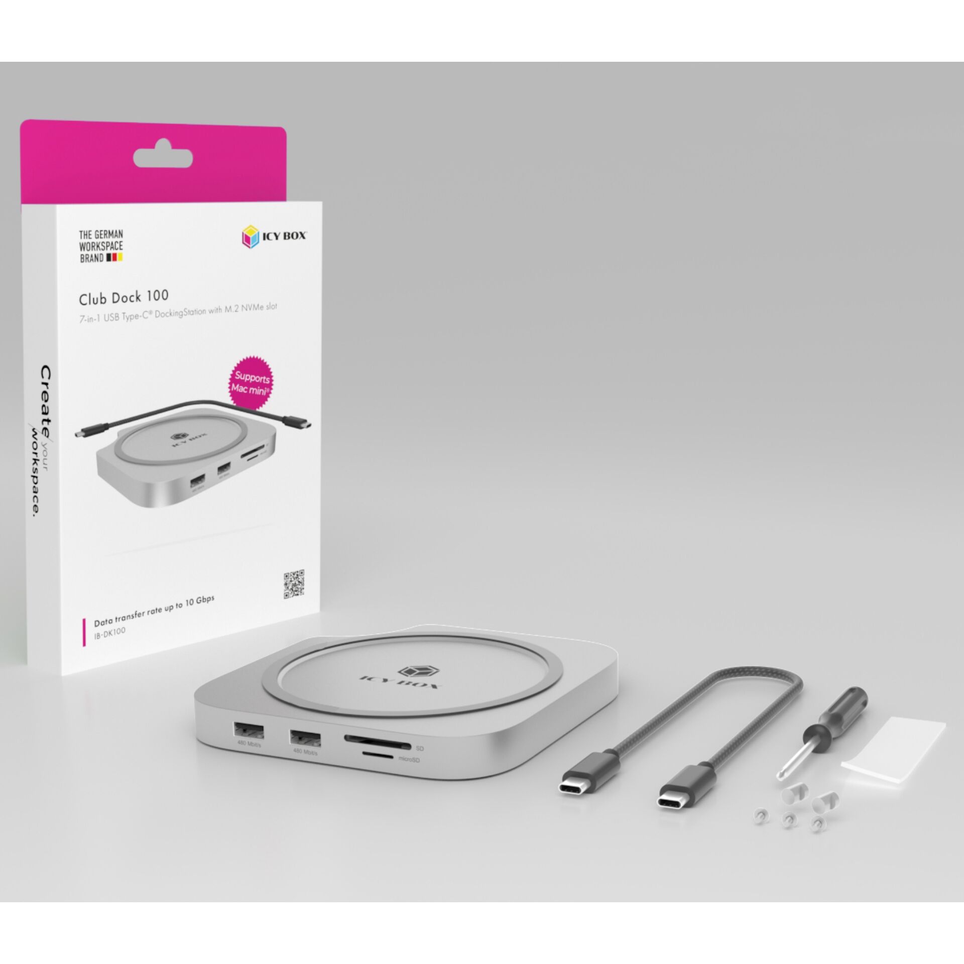 Dockingstation, USB-C-Dock, Mac mini Zubehör, Silber, Multistandard-Hub